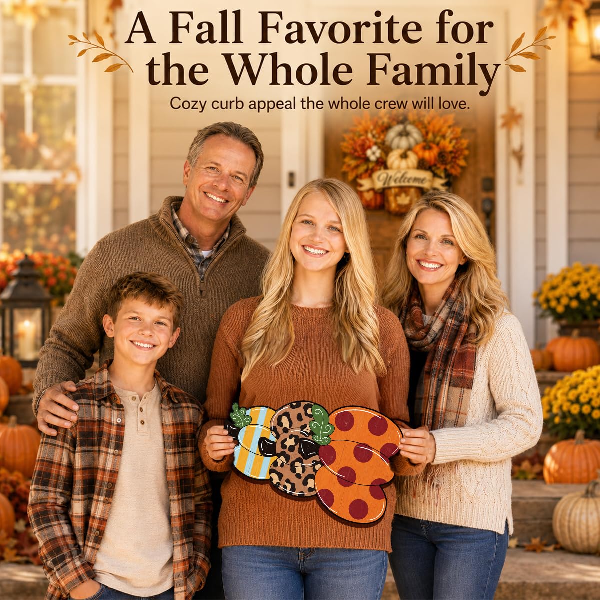 Fall Door Decor Wooden Pumpkin Door Hanger, Welcome Sign for Front Door