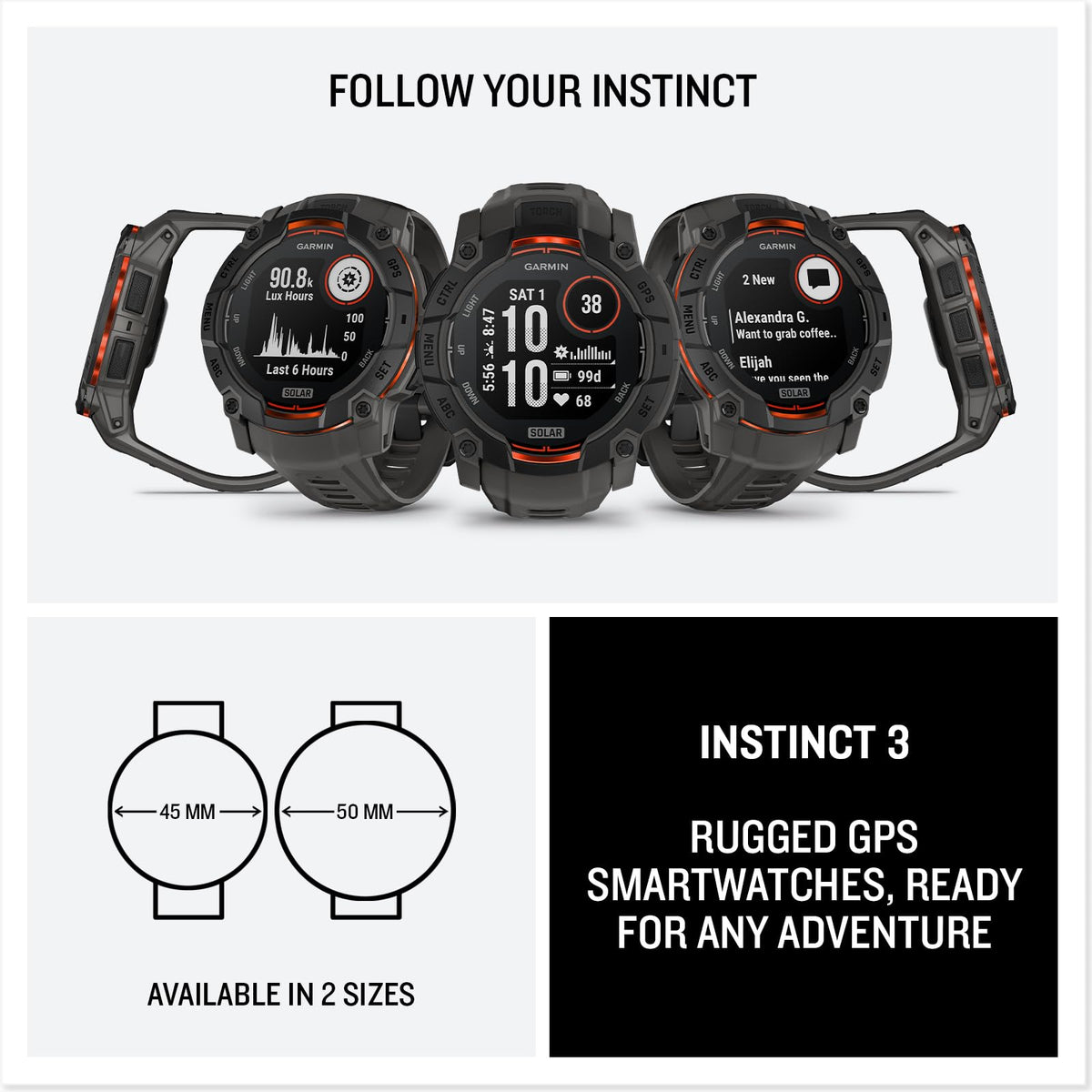 Garmin Instinct® 3 Tactical, Solar, 50mm, Black