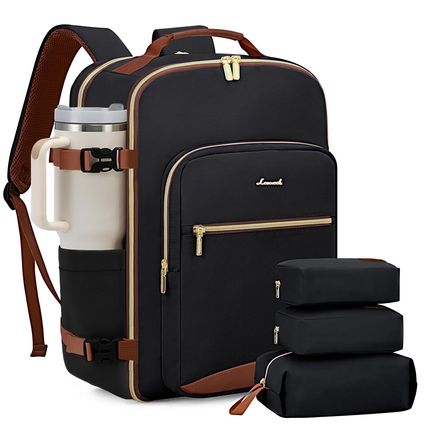LOVEVOOK 40L Large Travel Backpack for Women Men, 17 Inch Carry on Backpack for Traveling on Airplane, Personal Item Bag Airline Approved, Business Causal Weekender Backpack, Black-Brown