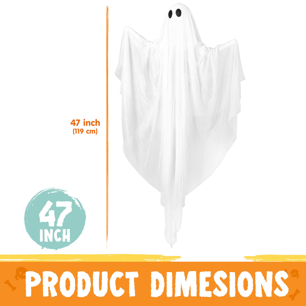 JOYIN Halloween Hanging Light up Ghost, 47" White Ghosts with Purple LED Light and Timer Halloween Hanging Decoration Waterproof for Front Yard Patio LawnGarden Party Decor Indoor Outdoor
