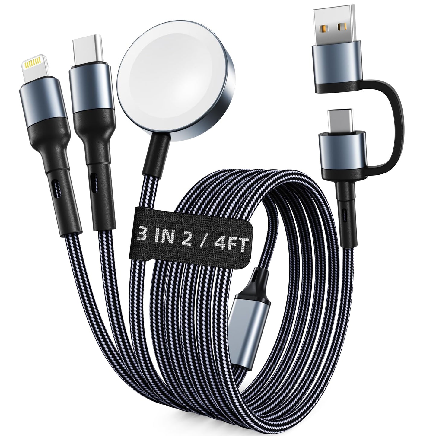 Travel Essentials,3 in 2 USB C Cable for Apple Watch Charger,iPhone Charger,Multi Charging Cable,Cruise Vacation Camping Essentials,Portable for iWatch Series 11-2/Ultra/SE & iPhone 17-12,Car,Pink