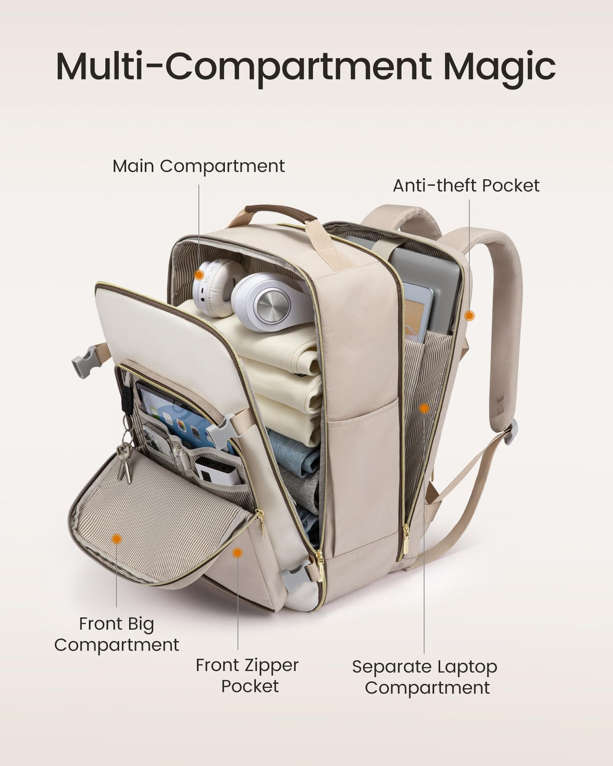 LOVEVOOK 40L Large Travel Backpack for Women Men, 17 Inch Carry on Backpack for Traveling on Airplane, Personal Item Bag Airline Approved, Business Causal Weekender Backpack, Black-Brown