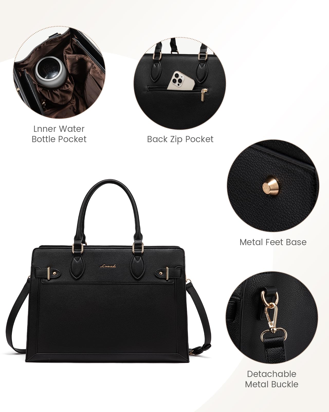 LOVEVOOK Laptop Bag for Women 15.6 Inch Work Tote, Business Computer Briefcase, Waterproof PU Leather Tote Bag for Teacher, Office Shoulder Tote Purse