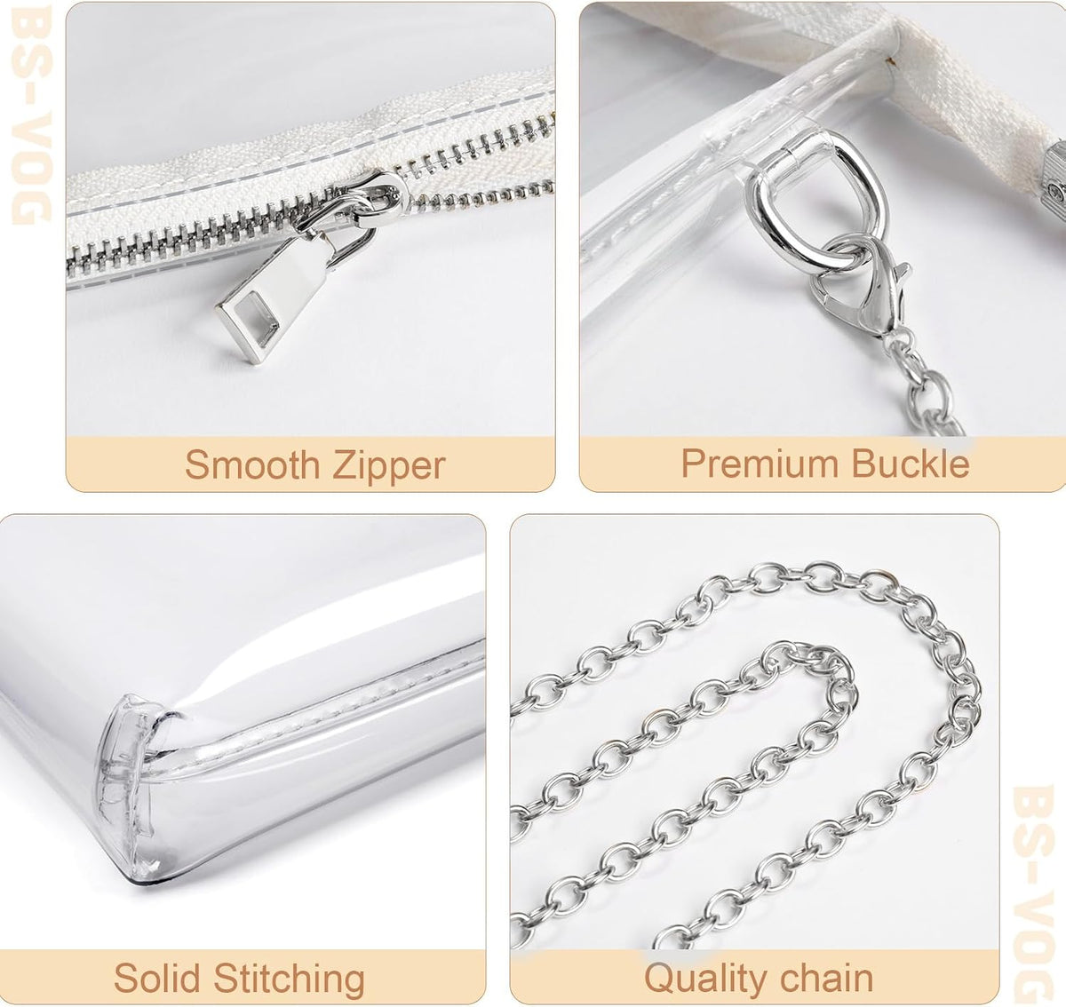 BS-VOG Clear Purse for Stadium Events, Clear Crossbody Bag for Women