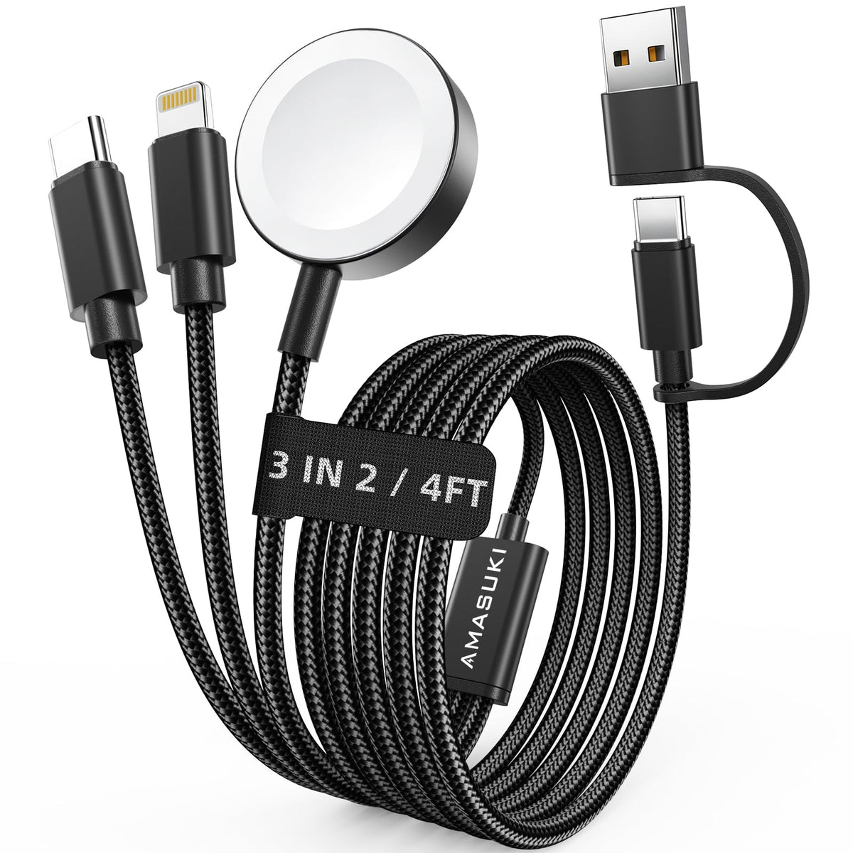 Travel Essentials,3 in 2 USB C Cable for Apple Watch Charger,iPhone Charger,Multi Charging Cable,Cruise Vacation Camping Essentials,Portable for iWatch Series 11-2/Ultra/SE & iPhone 17-12,Car,Pink