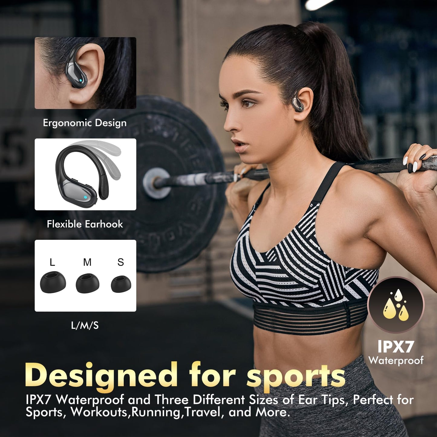 HAOYUYAN Wireless Earbuds, Sports Bluetooth Headphones, 80Hrs Playtime Ear Buds with LED Power Display, Noise Canceling Headset, IPX7 Waterproof Earphones for Workout/Running（Light Green）