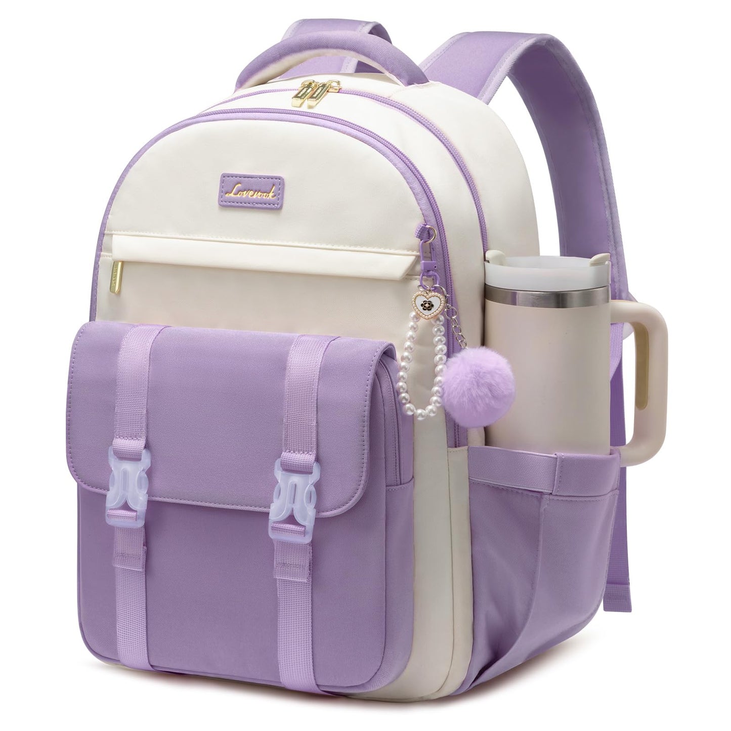 LOVEVOOK School Backpack for Teen Girls, Cute Student Backpack Purse Kid Bookbag for 8-17 Teenage, Back to School Backpacks Fit 15.6 Inch Laptop, College Travel Bag with Large Water Bottle Holder