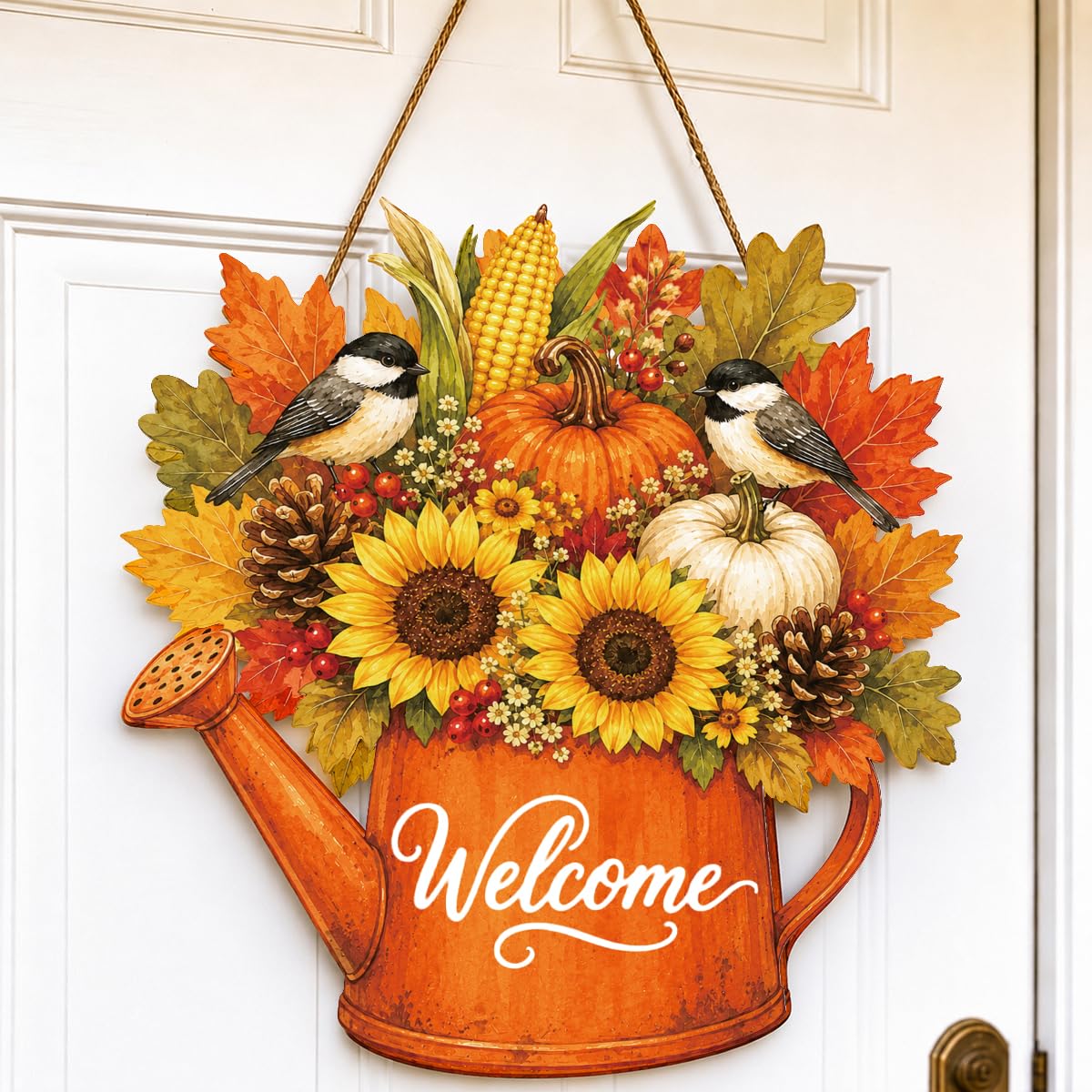 Fall Door Decor Wooden Pumpkin Door Hanger, Welcome Sign for Front Door