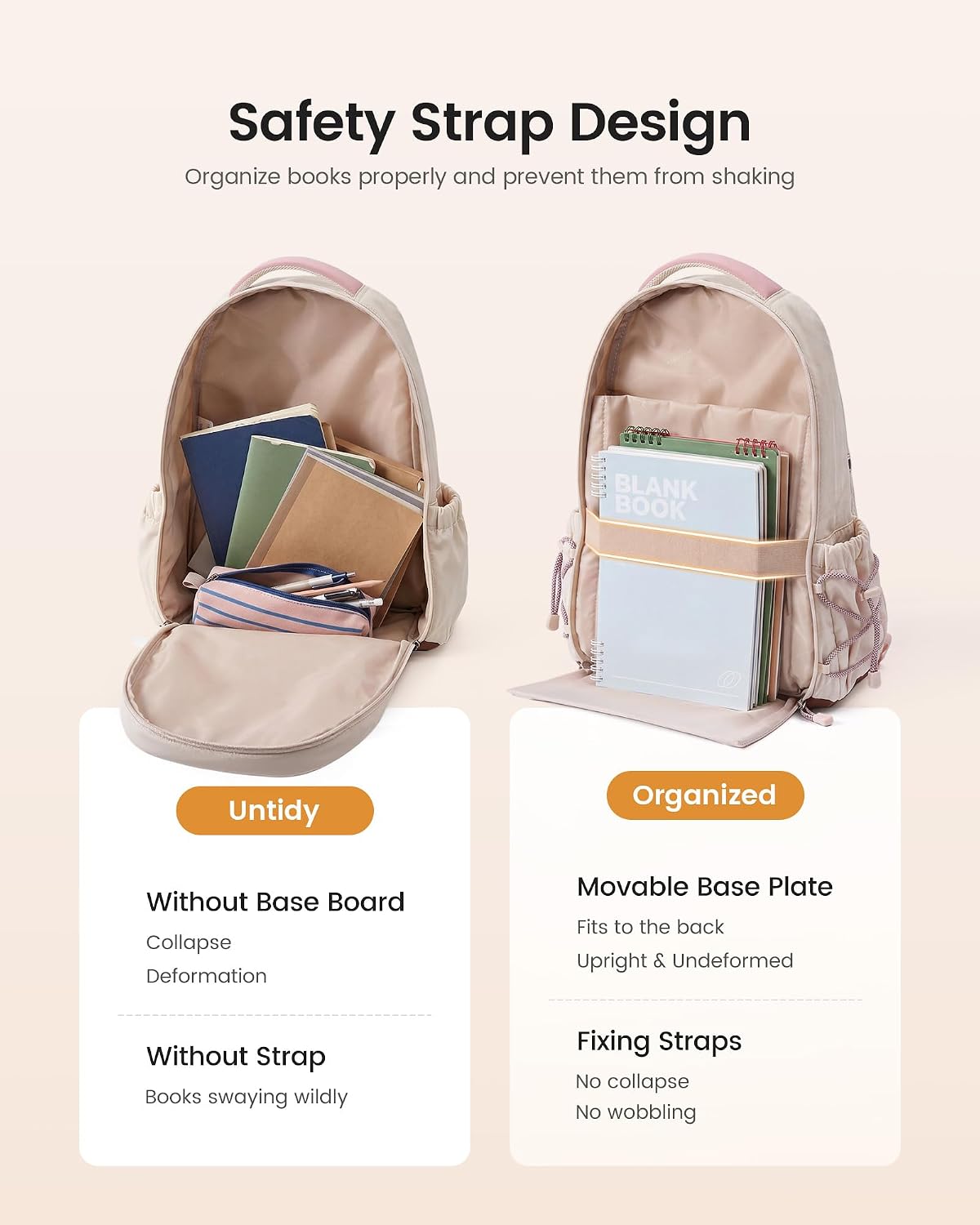 LOVEVOOK School Backpack for Girls, 15.6 Inch laptop Backpacks with Large Capacity Tumbler Holder, Lightweight College bag for women, Cute Travel Teen Bookbag Purse for Students,Off white-Pink