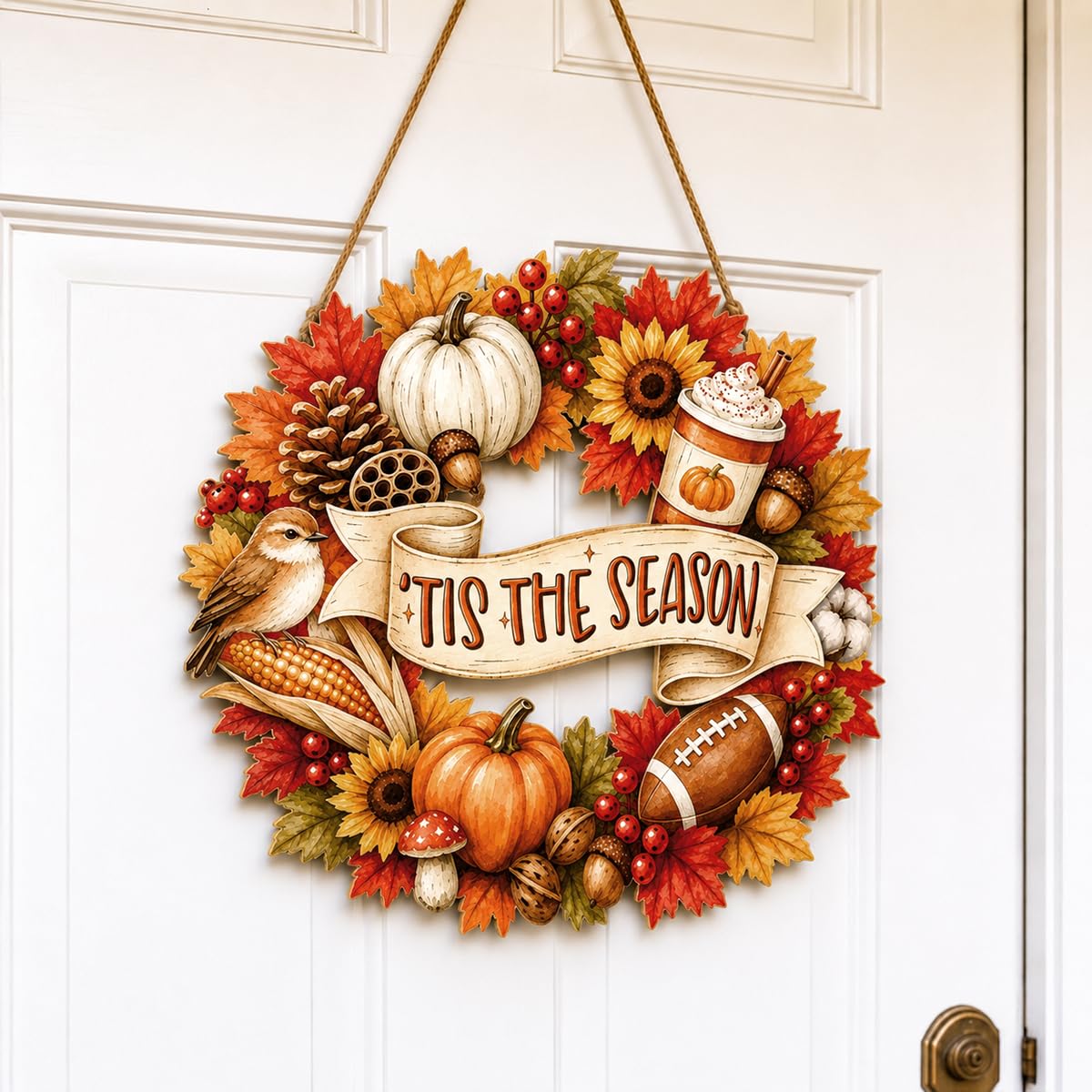 Fall Door Decor Wooden Pumpkin Door Hanger, Welcome Sign for Front Door