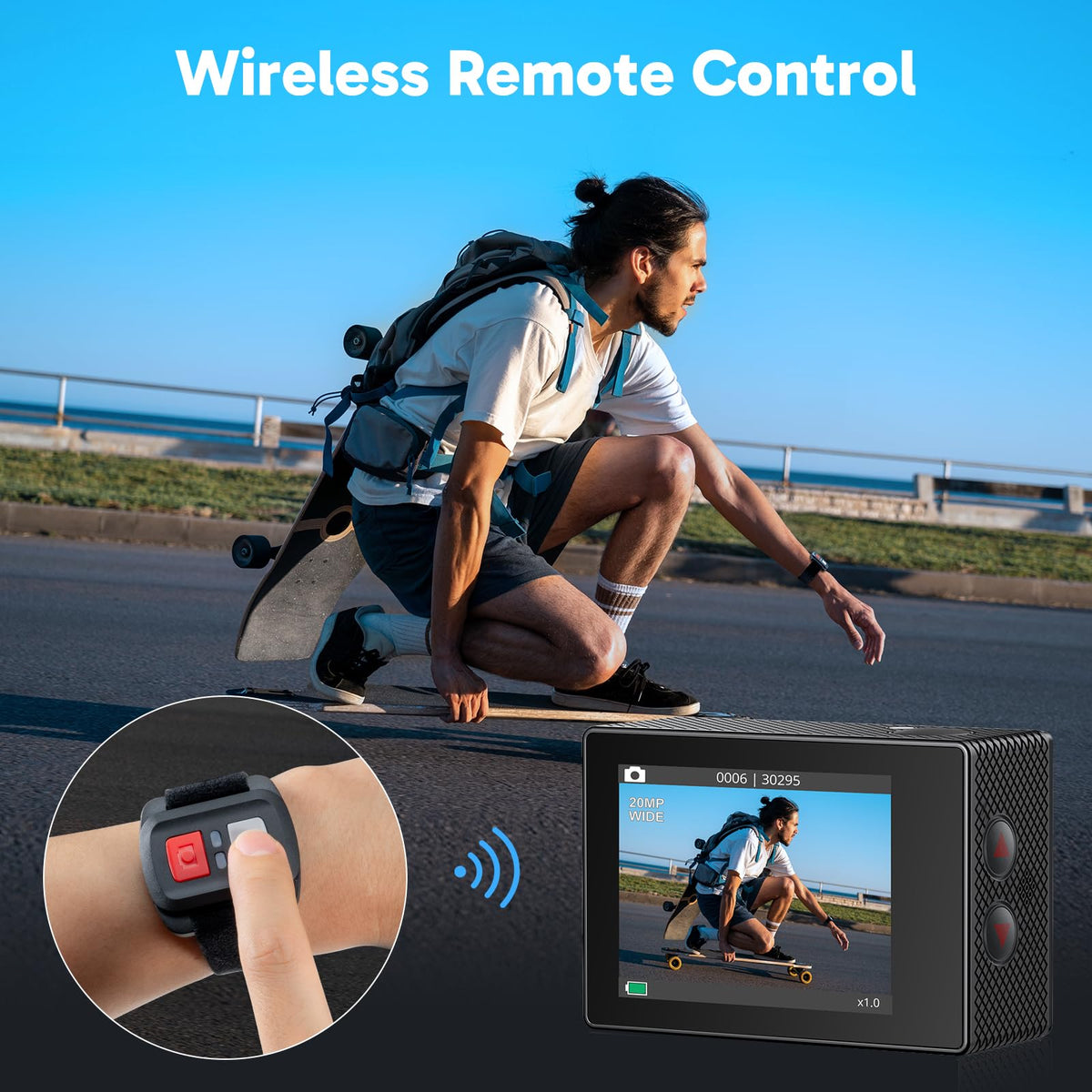 AKASO EK7000 4K30FPS 20MP WiFi Action Camera with EIS Ultra HD 131FT Waterproof Underwater Camera Remote Control 4X Zoom Support External Microphone Blue