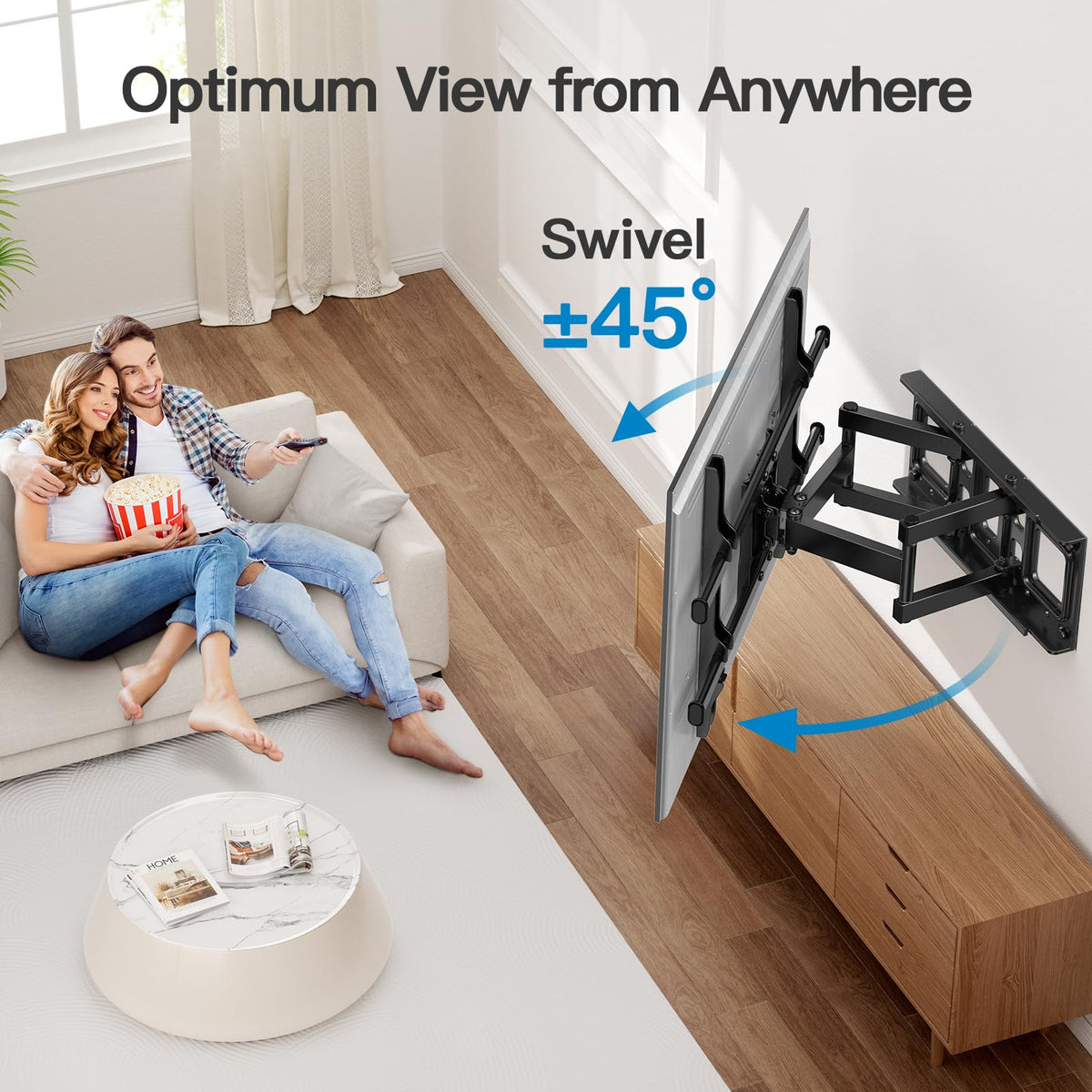 Pipishell Full Motion TV Wall Mount for Echo Show 21/15 and 13-43 Inch Flat Curved Screen TVs & Monitors, Max VESA 200x200mm up to 44lbs, TV Mount Wall Bracket with Rotation Swivel Tilt Extension