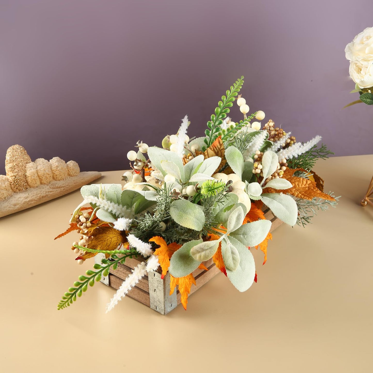 20" Harvest Fall Wreath for Front Door,Pumpkins Berries Autumn Wreaths