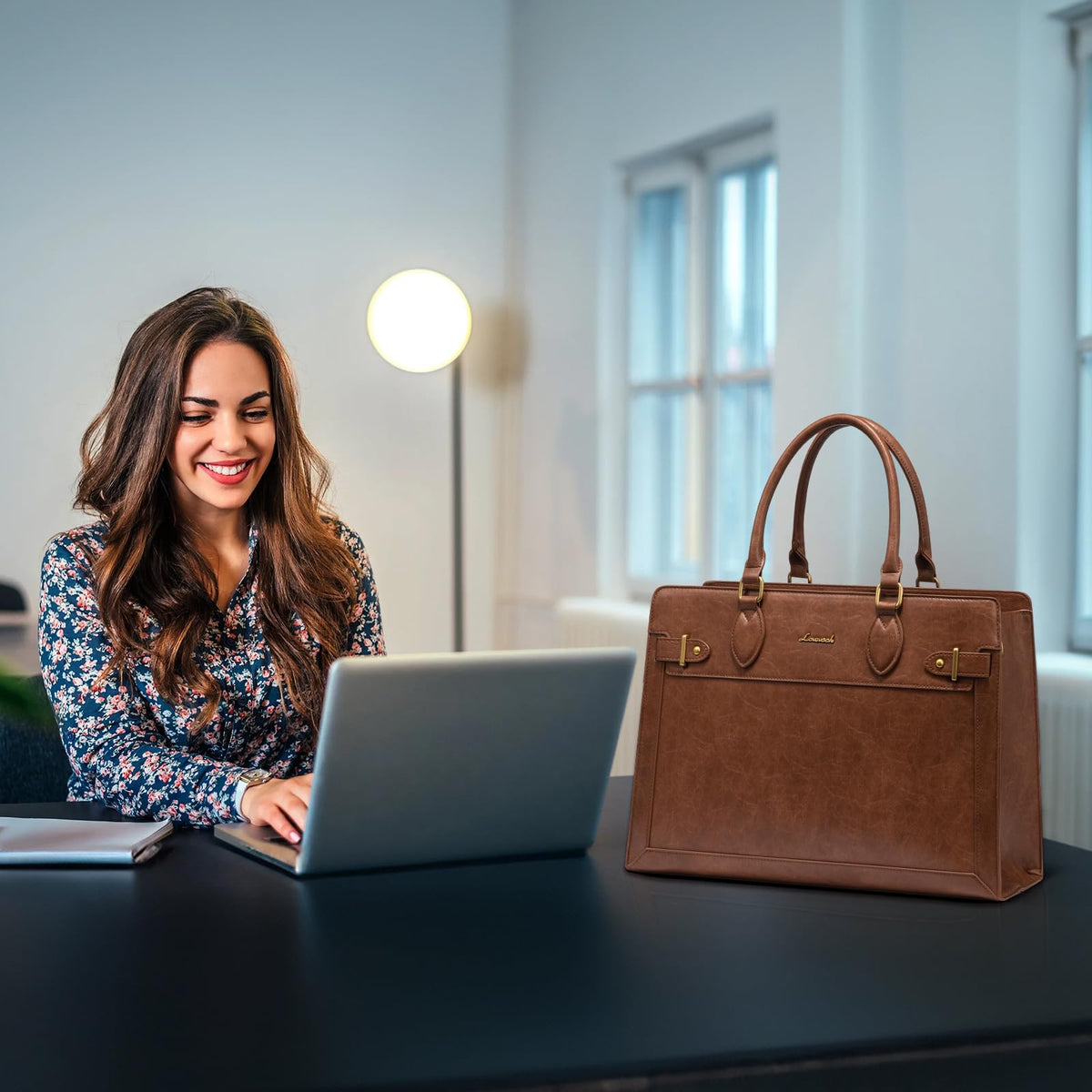 LOVEVOOK Laptop Bag for Women 15.6 Inch Work Tote, Business Computer Briefcase, Waterproof PU Leather Tote Bag for Teacher, Office Shoulder Tote Purse