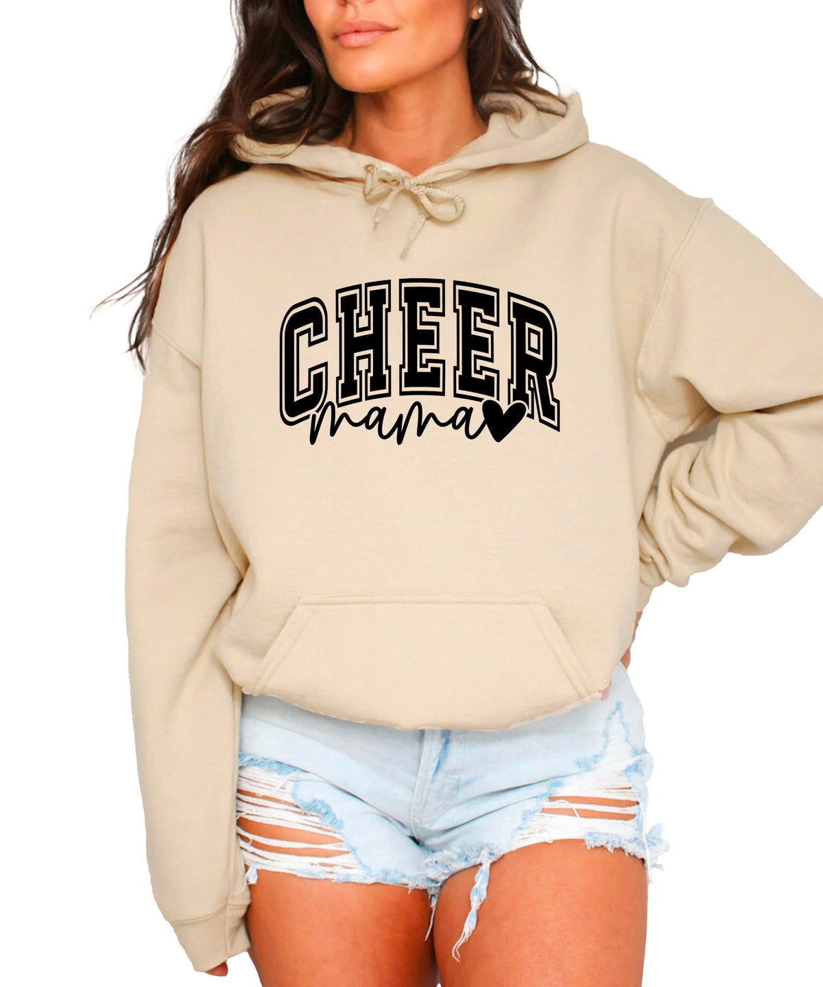 Olive Loves Apple Cheer Mama Hoodie for Women Cheerleading Mom Game Day Pullover Cheer Competition Sweatshirt