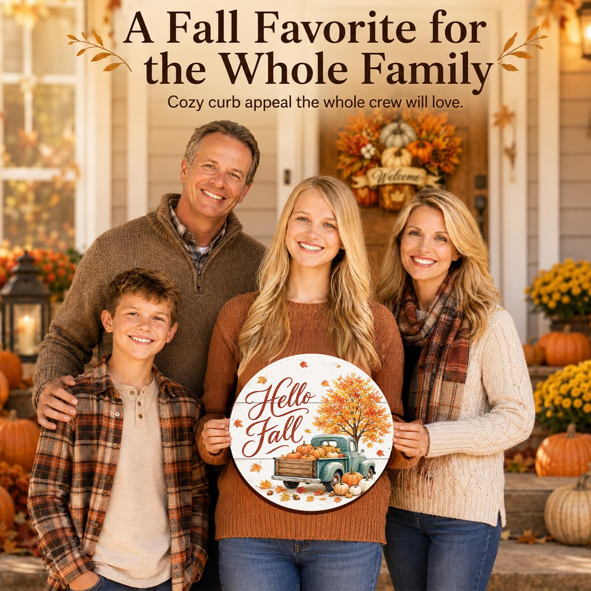Fall Door Decor Wooden Pumpkin Door Hanger, Welcome Sign for Front Door