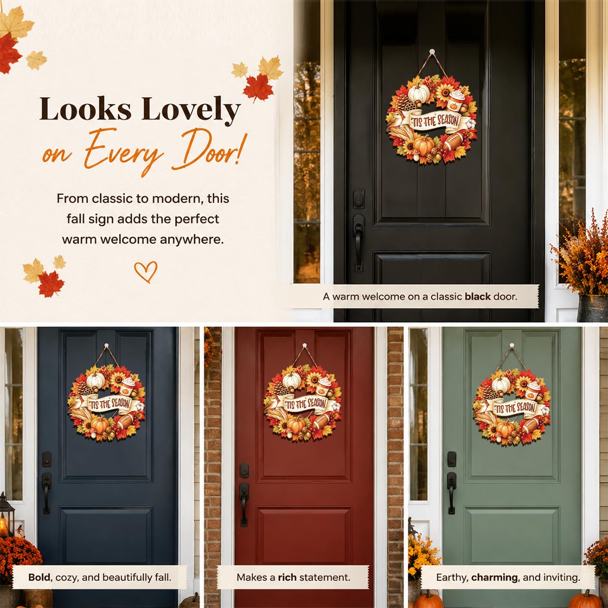 Fall Door Decor Wooden Pumpkin Door Hanger, Welcome Sign for Front Door