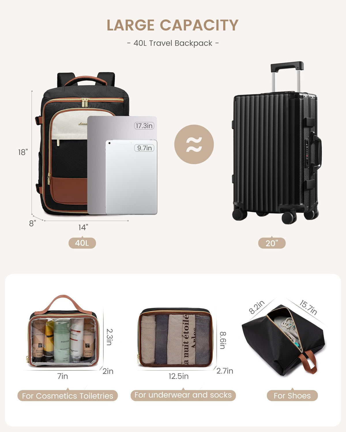 LOVEVOOK Travel Backpack Carry on Flight Approved for Women/Men