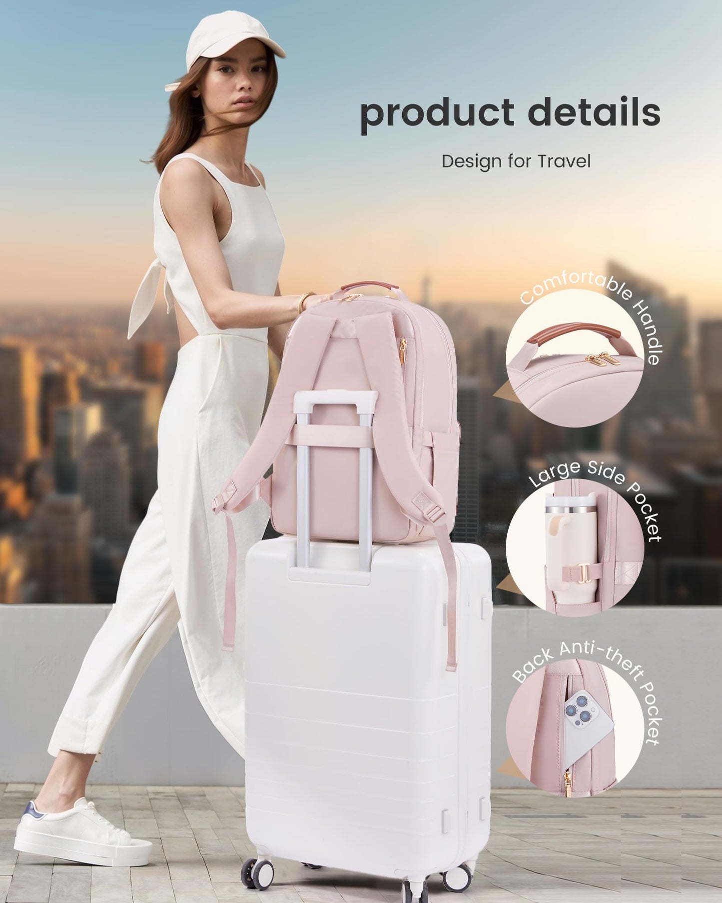 LOVEVOOK Laptop Backpack for Women with Leather Trim & Tumbler Pockets, 15.6" Work Backpack Purse, Travel Personal Item Bag, Carry On Business Computer Bag for Office, School, or Gift, Sage Green