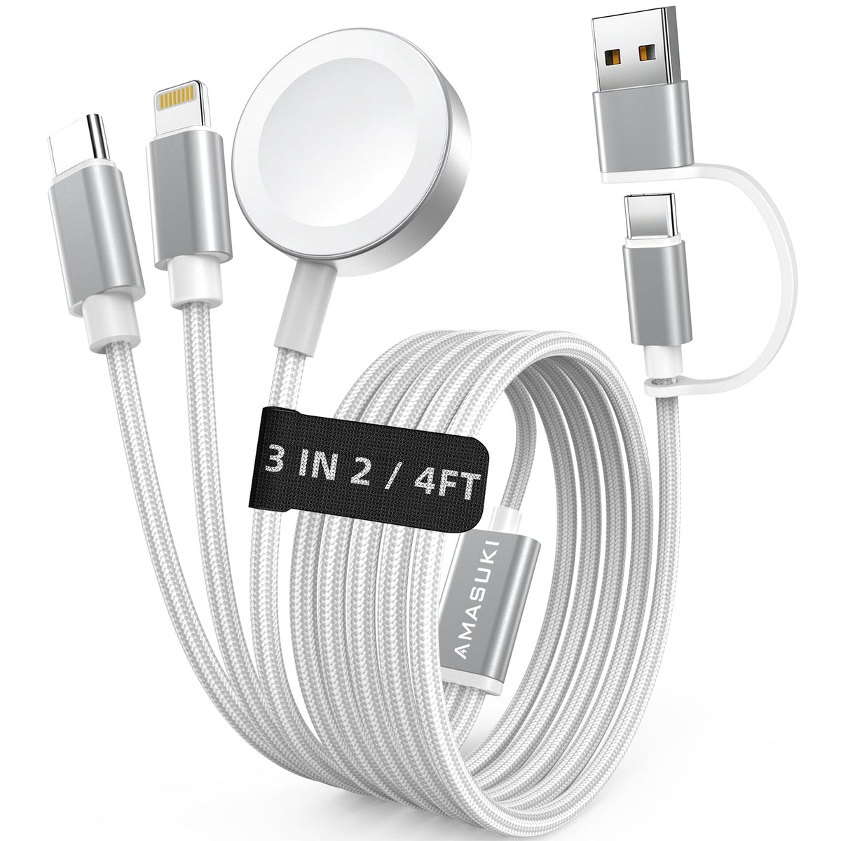 Travel Essentials,3 in 2 USB C Cable for Apple Watch Charger,iPhone Charger,Multi Charging Cable,Cruise Vacation Camping Essentials,Portable for iWatch Series 11-2/Ultra/SE & iPhone 17-12,Car,Pink
