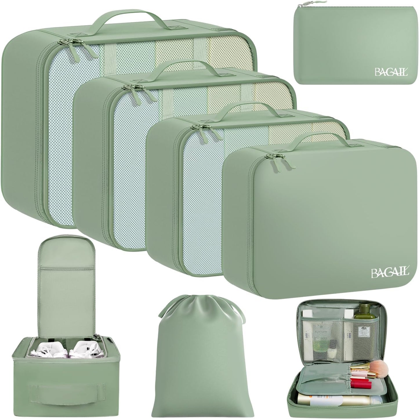 BAGAIL 8 Set Packing Cubes Luggage Packing Organizers for Travel Accessories-Aqua Color