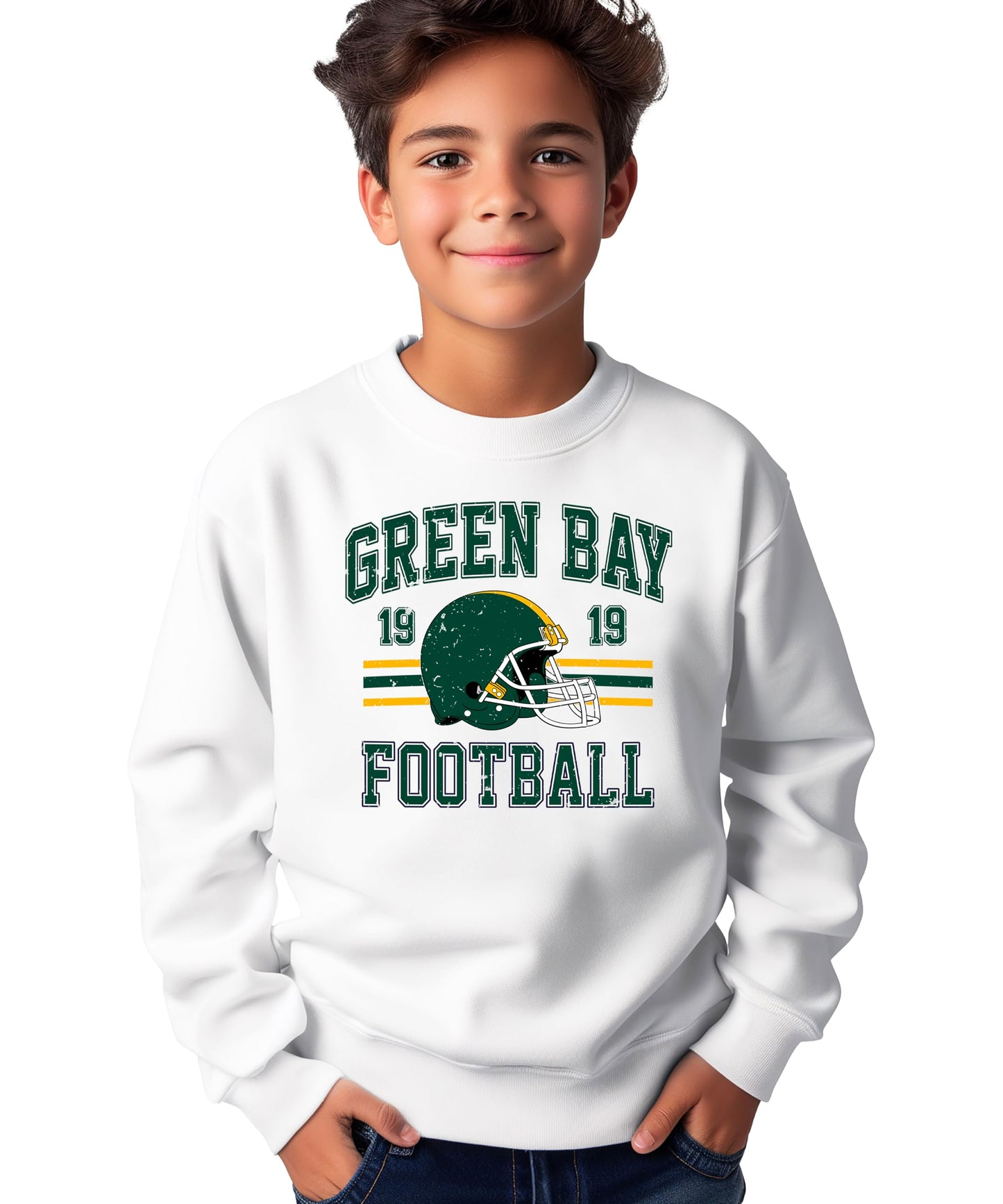 Olive Loves Apple Vintage Green Bay 1919 Football Sweatshirt for Men Women and Kids Distressed Game Day Pullover