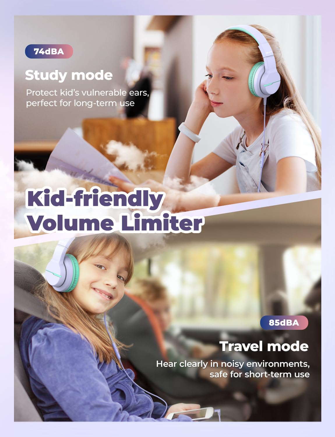 iClever HS19S Kids Headphones for School, Over-Ear for Toddler Boys Girls
