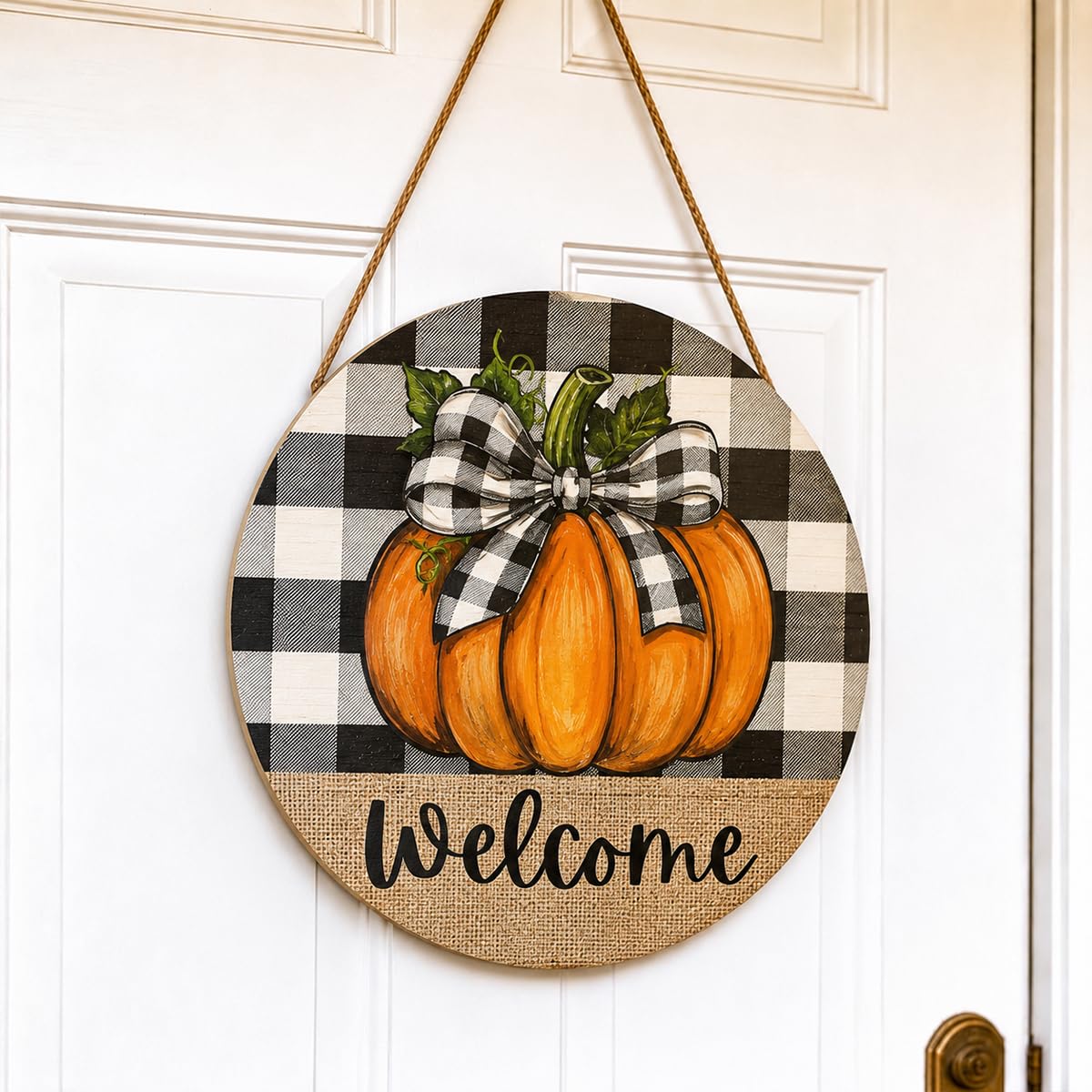 Fall Door Decor Wooden Pumpkin Door Hanger, Welcome Sign for Front Door