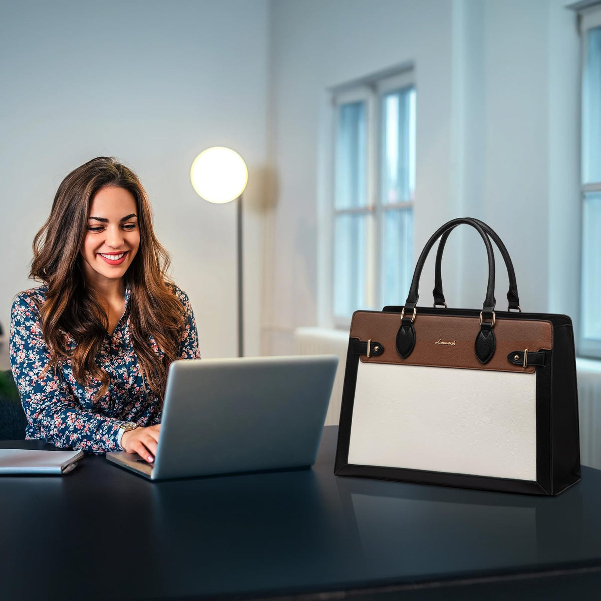 LOVEVOOK Laptop Bag for Women 15.6 Inch Work Tote, Business Computer Briefcase, Waterproof PU Leather Tote Bag for Teacher, Office Shoulder Tote Purse