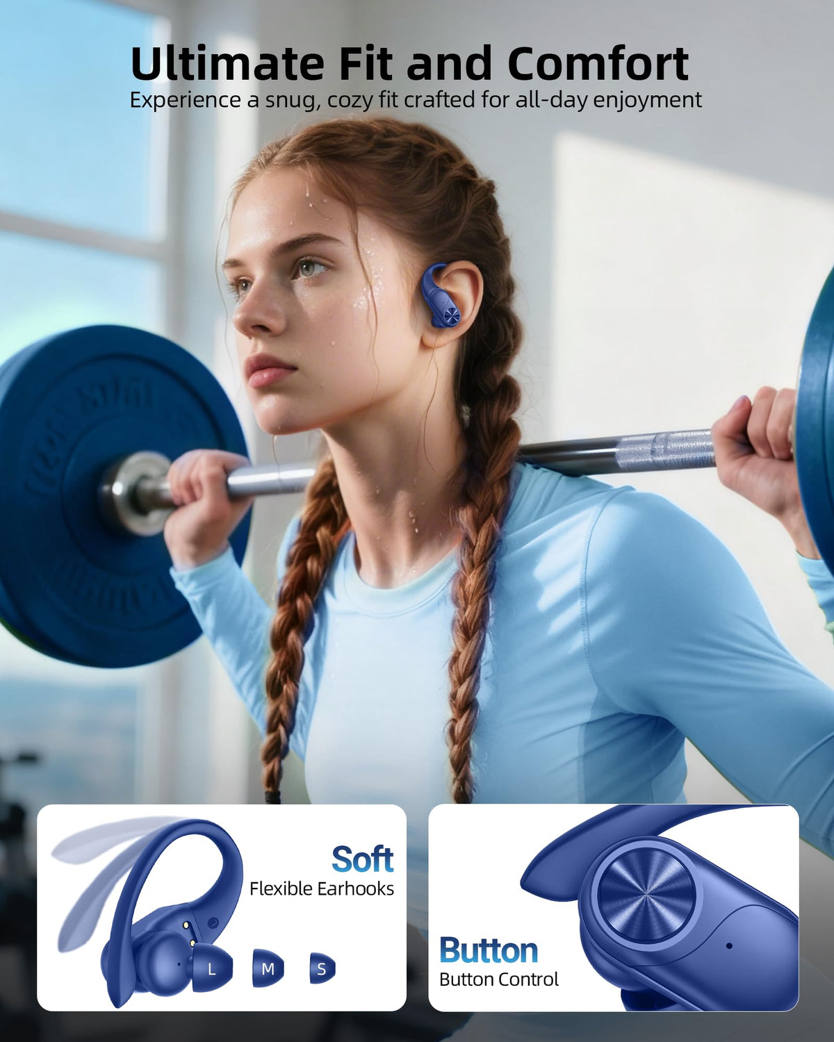 PocBuds Bluetooth Headphones Wireless Earbuds 80hrs Playtime Wireless Charging Case Digital Display Sports Ear Buds with Earhook Deep Bass IPX7 Waterproof Over-Ear Earphones for TV Phone Laptop Olive