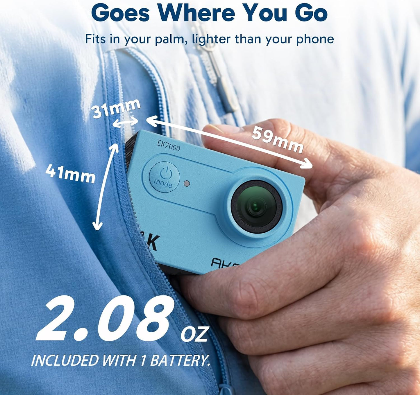 AKASO EK7000 4K30FPS 20MP WiFi Action Camera with EIS Ultra HD 131FT Waterproof Underwater Camera Remote Control 4X Zoom Support External Microphone Blue