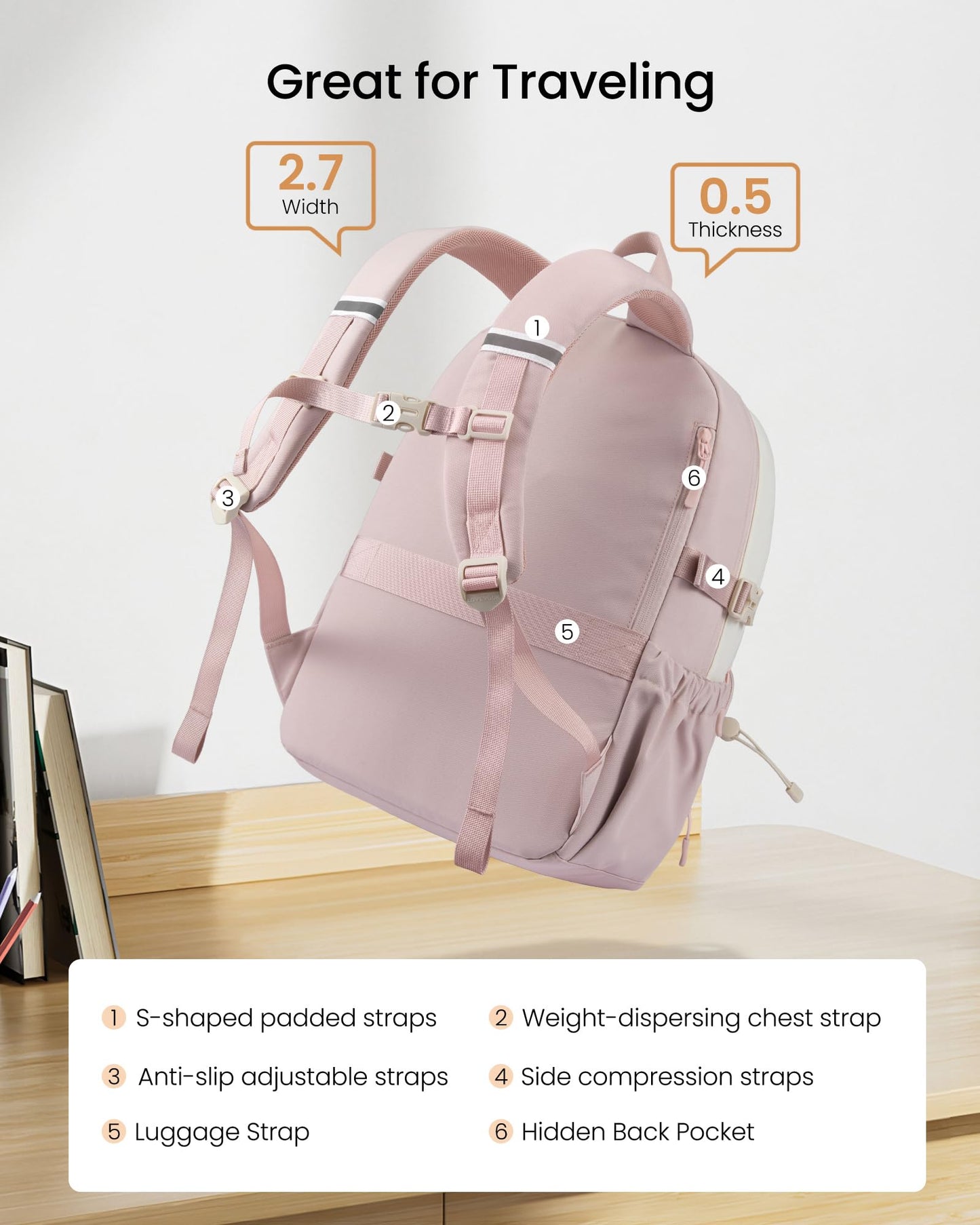 LOVEVOOK School Backpack for Teen Girls,Lightweight 15.6"Student Laptop Bag