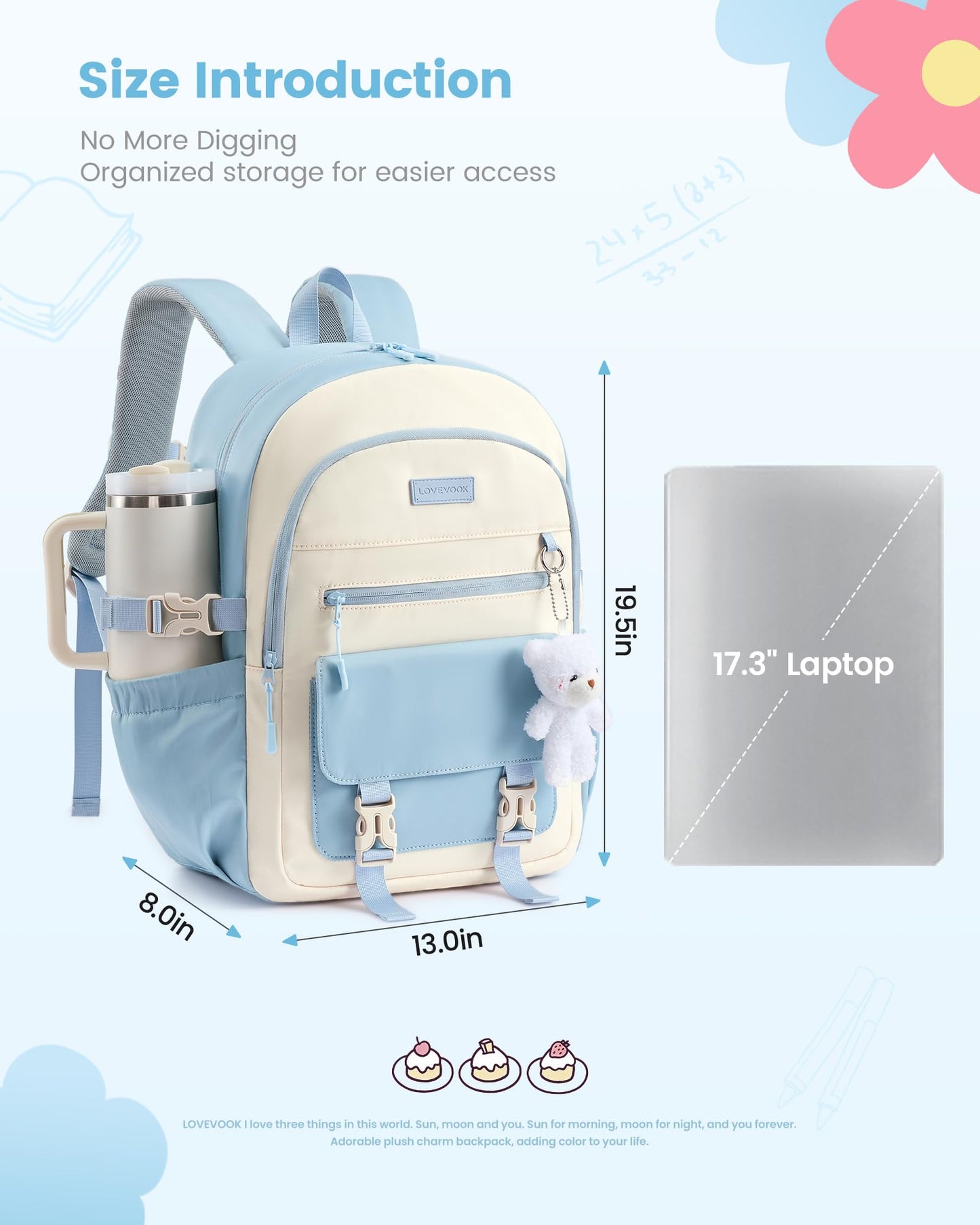 LOVEVOOK School Backpack for Teen Girls, Cute Student Bookbag Fits 15.6 Inch Laptop, Back to School Backpacks for 8-18 Teenager Kid, Large College Travel Back Pack with Water Bottle Holder Pink