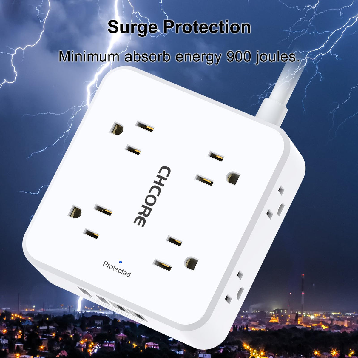Surge Protector Power Strip - CHCORE 6Ft Braided Extension Cord with 8 Outlets with 4 USB (2 USB C) Charging Ports, Flat Plug Multi Plug Outlet Extender Charging Station for Home Office, ETL, White