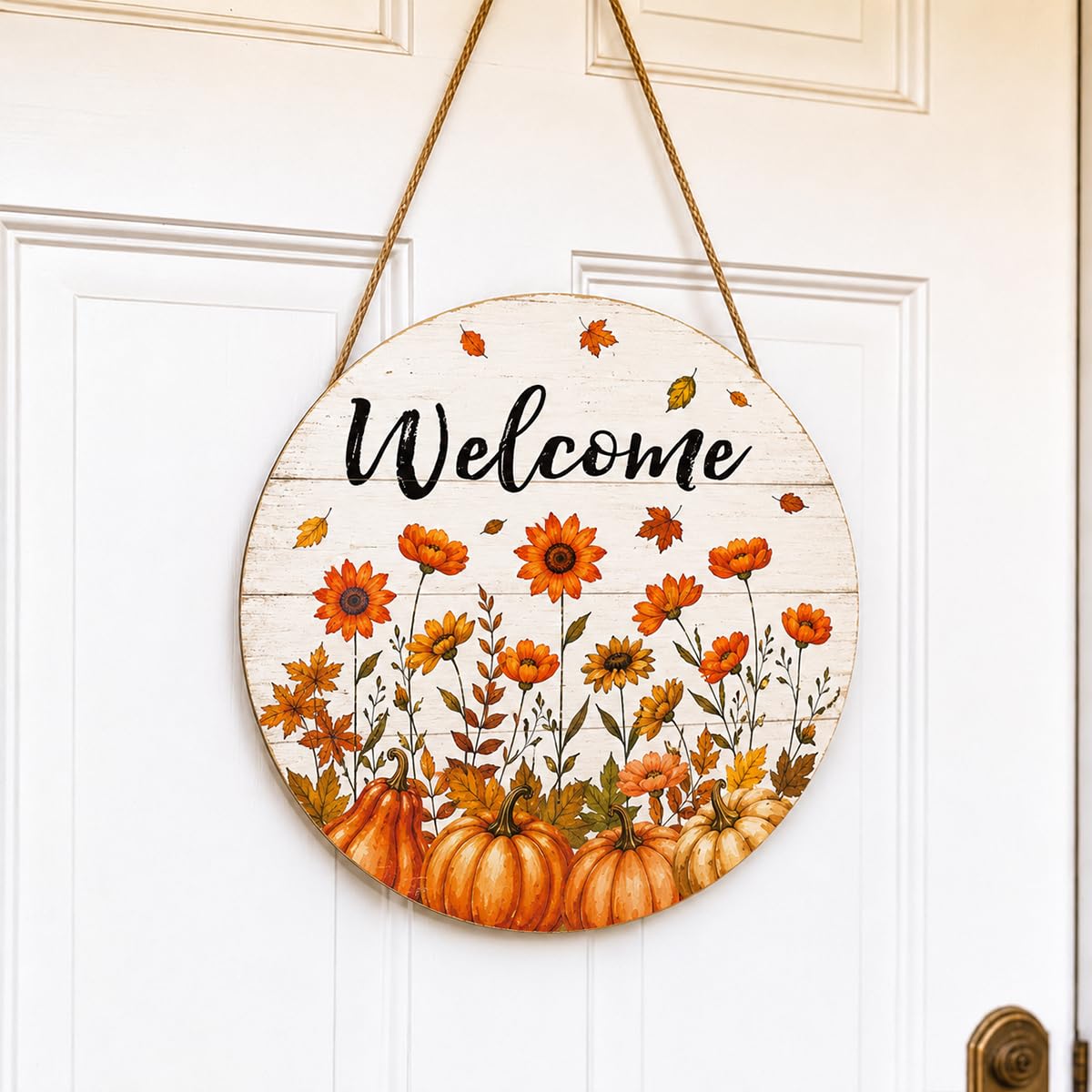 Fall Door Decor Wooden Pumpkin Door Hanger, Welcome Sign for Front Door