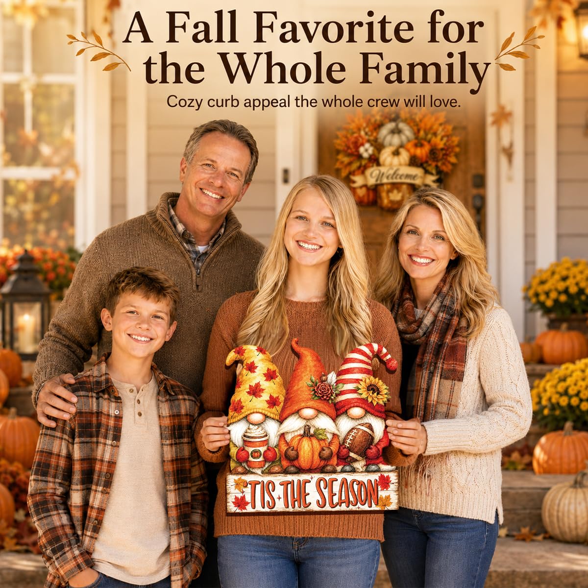 Fall Door Decor Wooden Pumpkin Door Hanger, Welcome Sign for Front Door