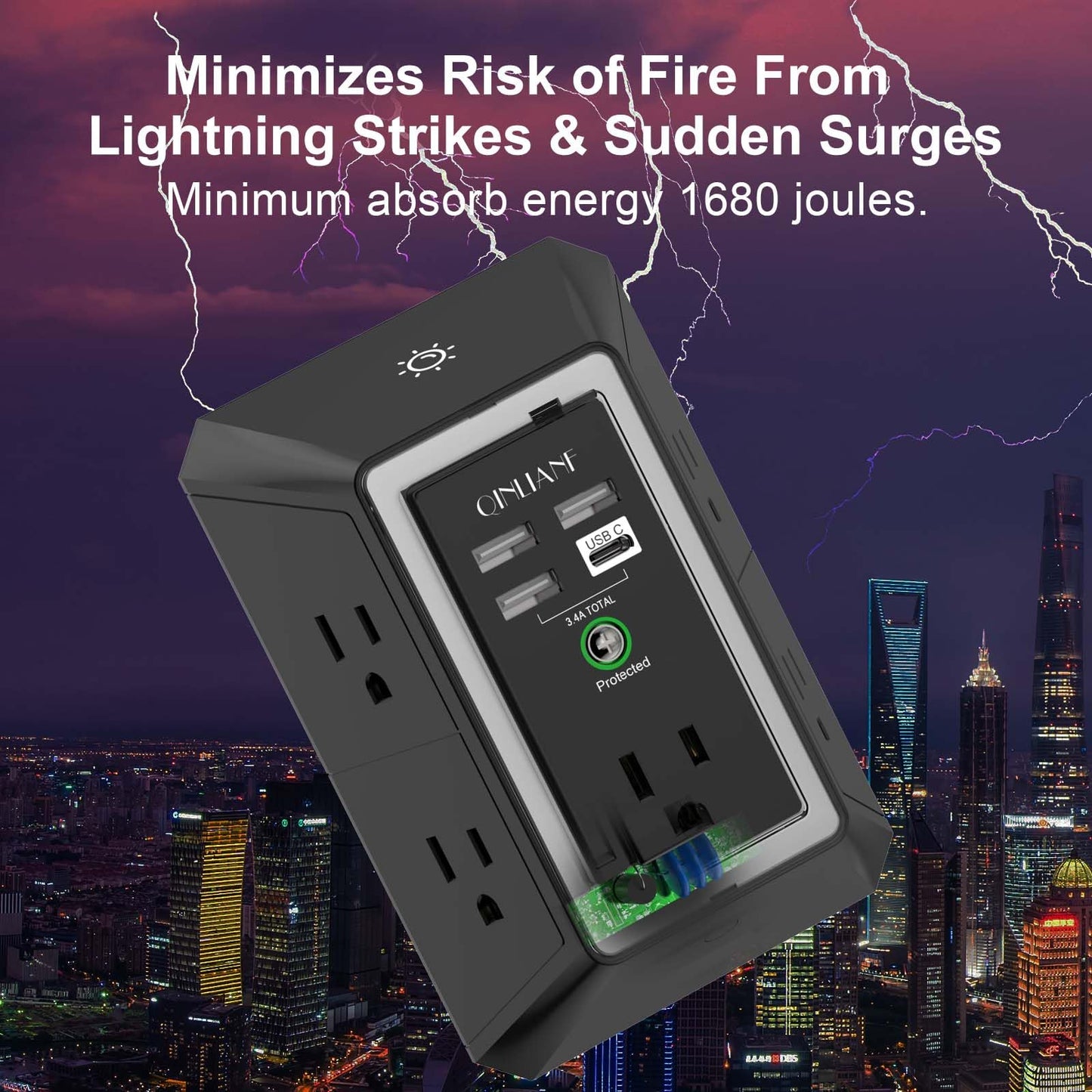 Wall Charger, Surge Protector, QINLIANF 5 Outlet Extender with 4 USB Ports