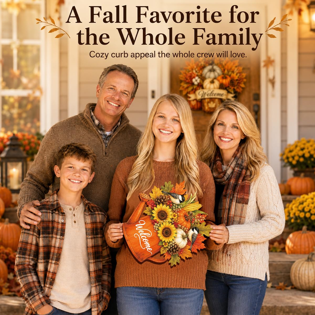 Fall Door Decor Wooden Pumpkin Door Hanger, Welcome Sign for Front Door