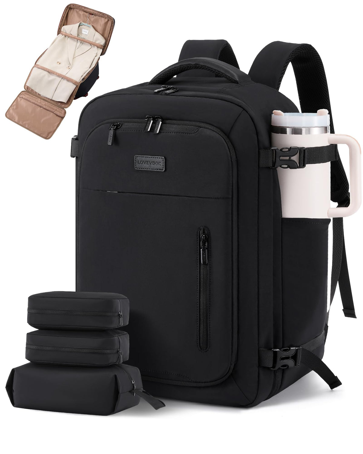 LOVEVOOK Travel Backpack for Women Men with Garment Bag, 40L Carry on Backpack as TSA Personal Item Flight Approved, Luggage Daypack Fits 17.3" Laptop, Overnight Business Weekender Travel Essential