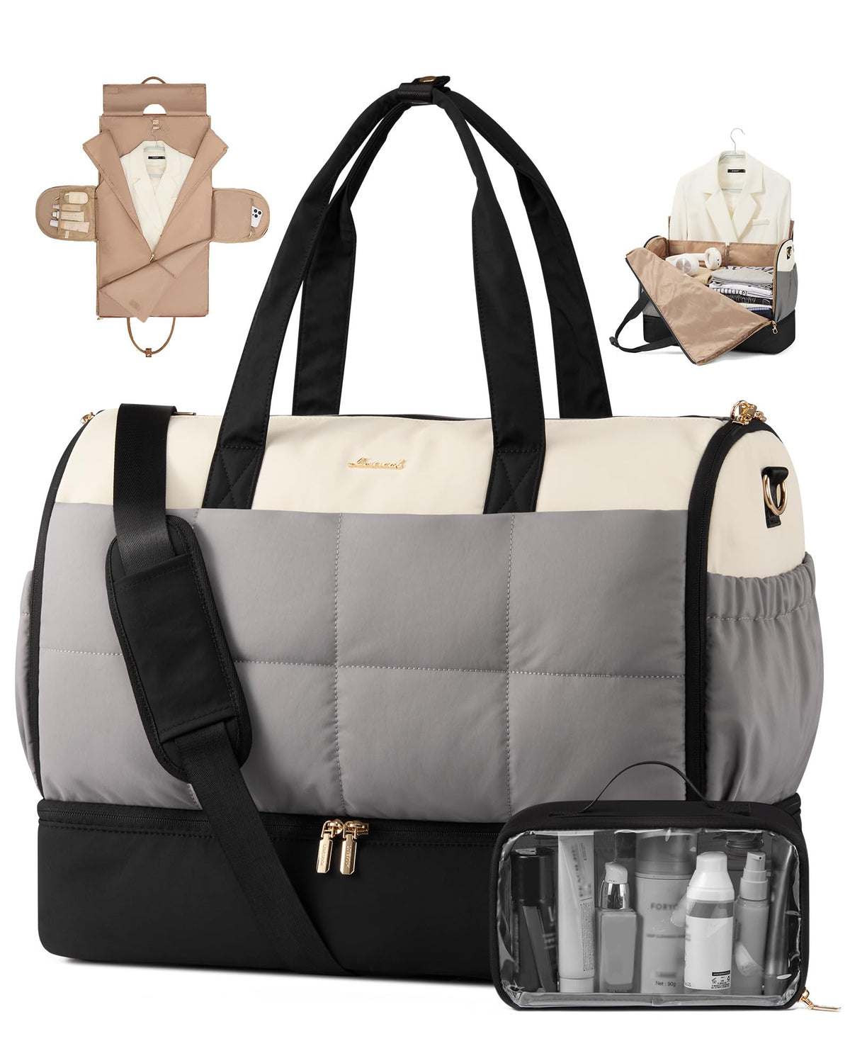 LOVEVOOK Garment Bags for Travel,Convertible Garment Bag for Women with Shoe Pouch,Carry on Duffel Bag with Toiletry Bag, 2 in 1 Hanging Suitcase Suit Bag,Waterproof Weekender Bags for Business Trip