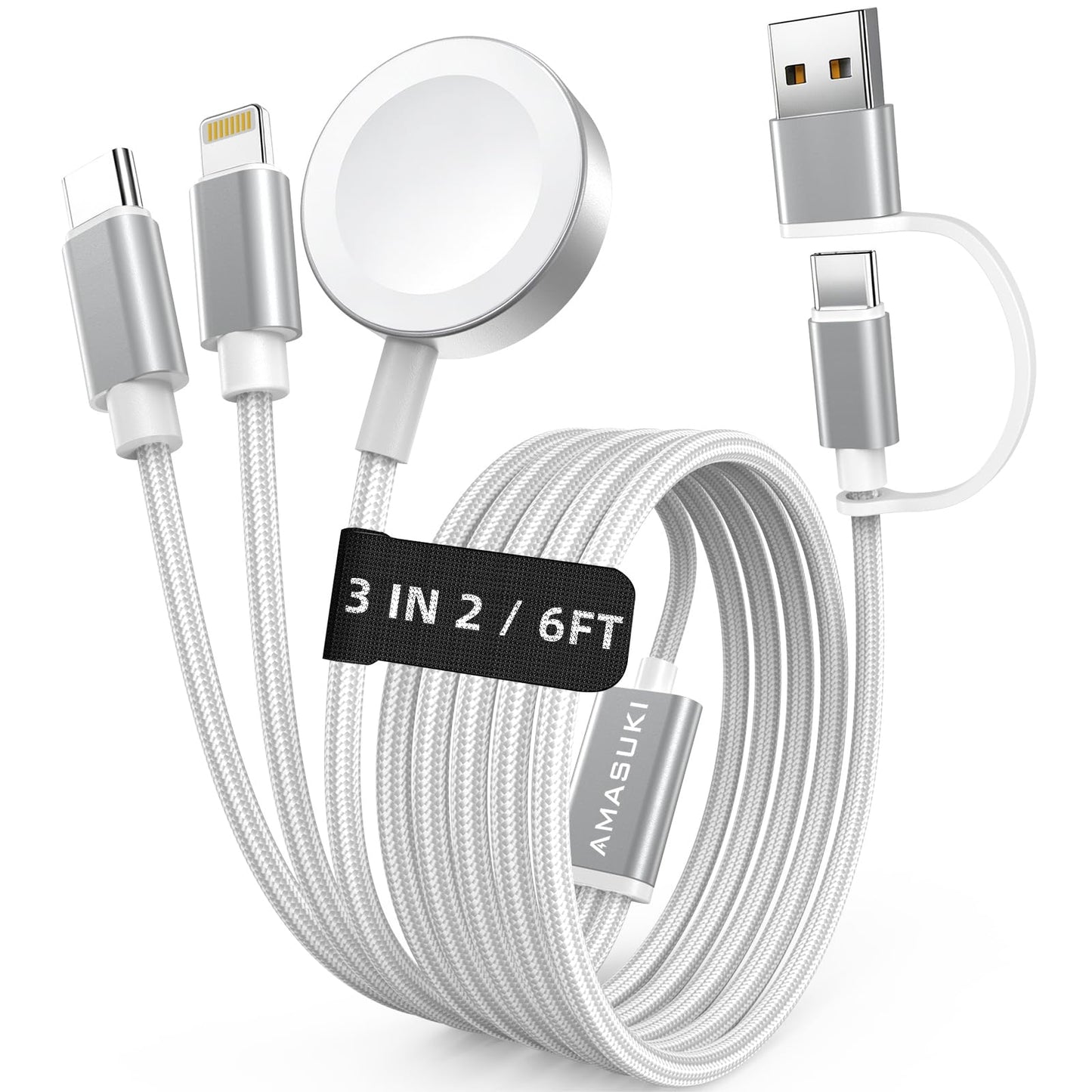 Travel Essentials,3 in 2 USB C Cable for Apple Watch Charger,iPhone Charger,Multi Charging Cable,Cruise Vacation Camping Essentials,Portable for iWatch Series 11-2/Ultra/SE & iPhone 17-12,Car,Pink