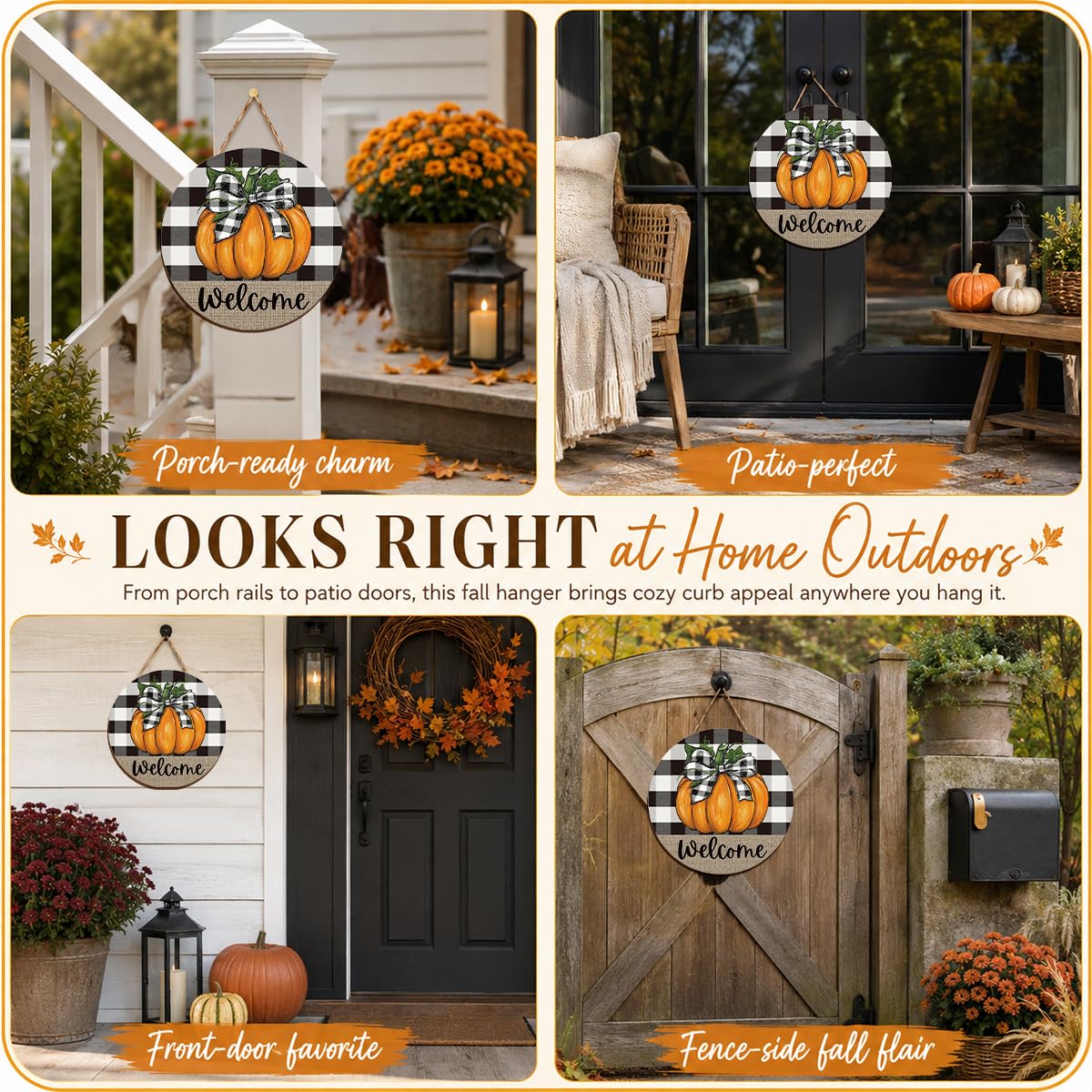 Fall Door Decor Wooden Pumpkin Door Hanger, Welcome Sign for Front Door