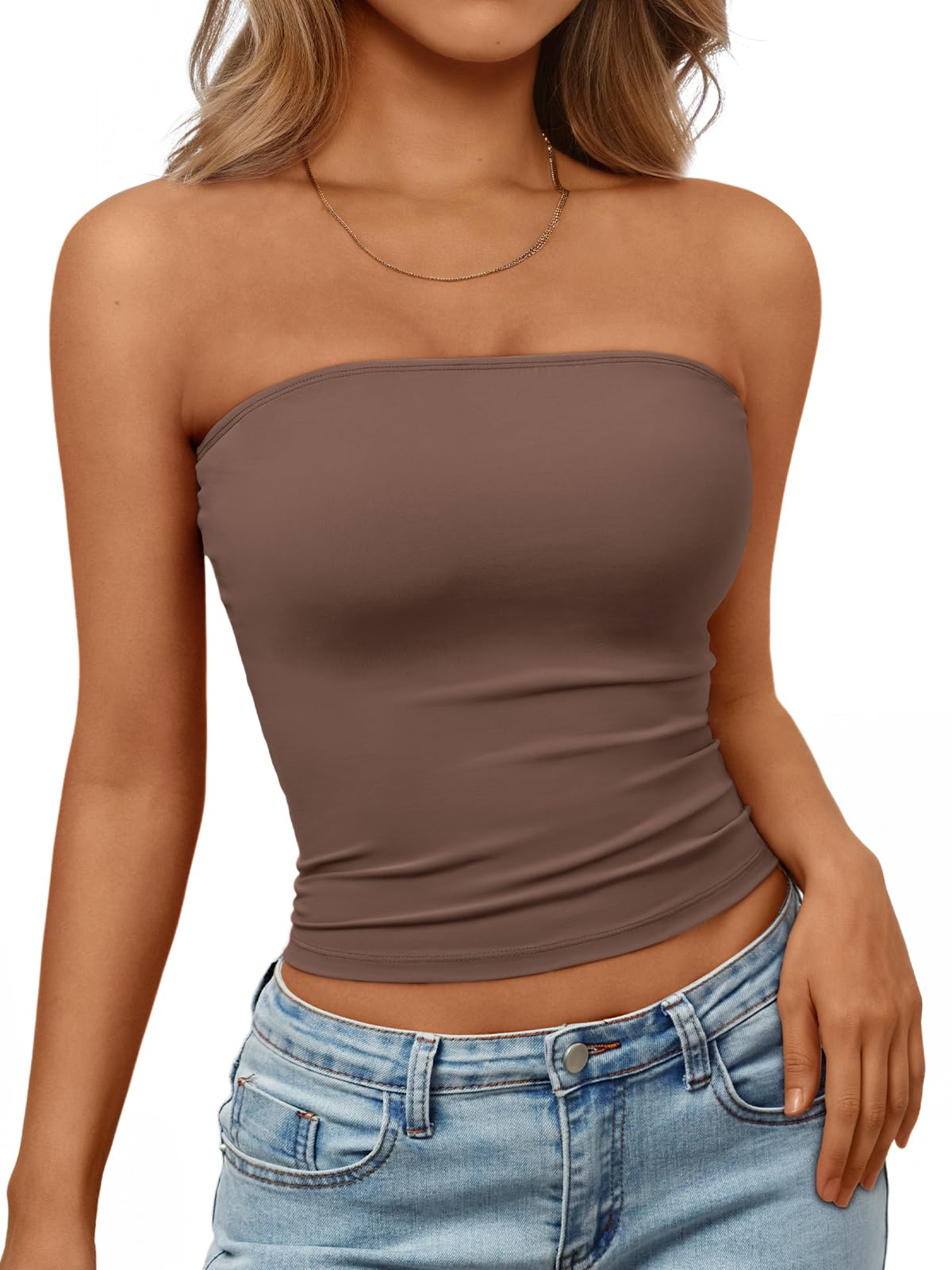 Trendy Queen Women's Strapless Bandeau Crop Top