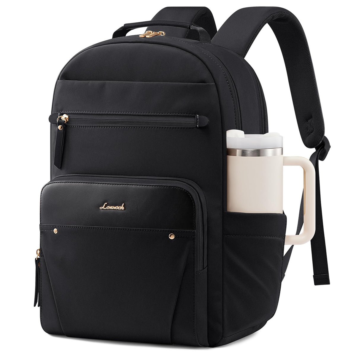 LOVEVOOK Laptop Backpack for Women with Leather Trim & Tumbler Pockets, 15.6" Work Backpack Purse, Travel Personal Item Bag, Carry On Business Computer Bag for Office, School, or Gift, Sage Green