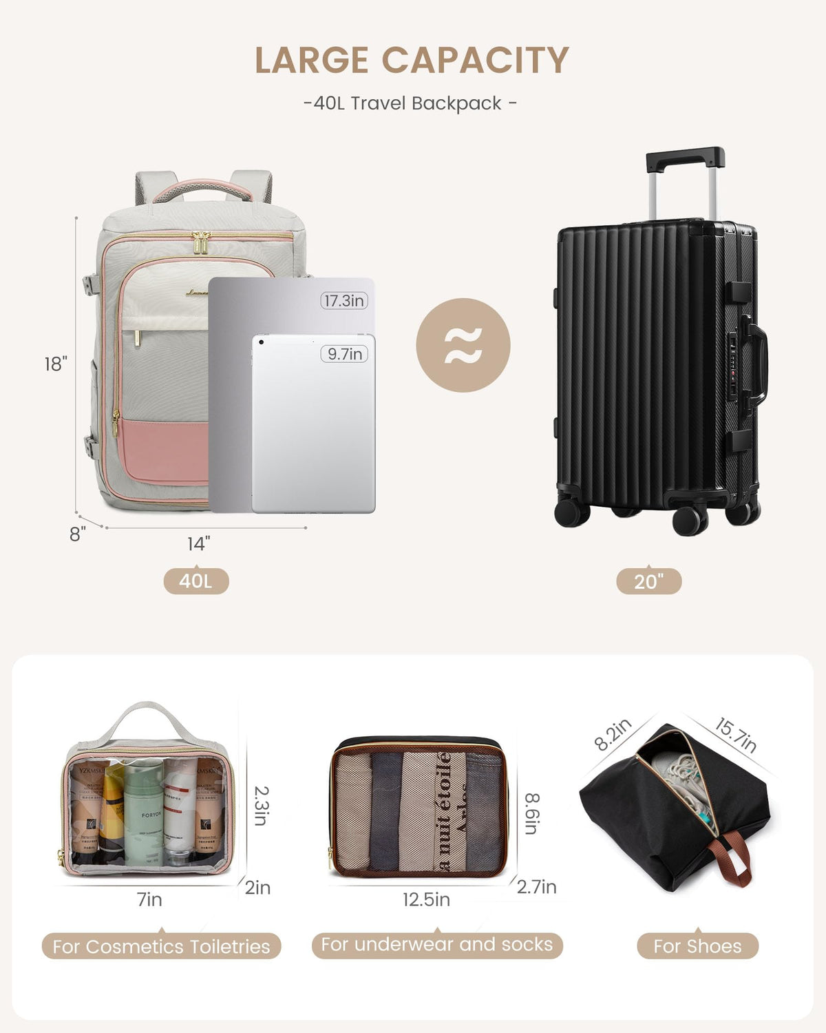 LOVEVOOK Travel Backpack Carry on Flight Approved for Women/Men