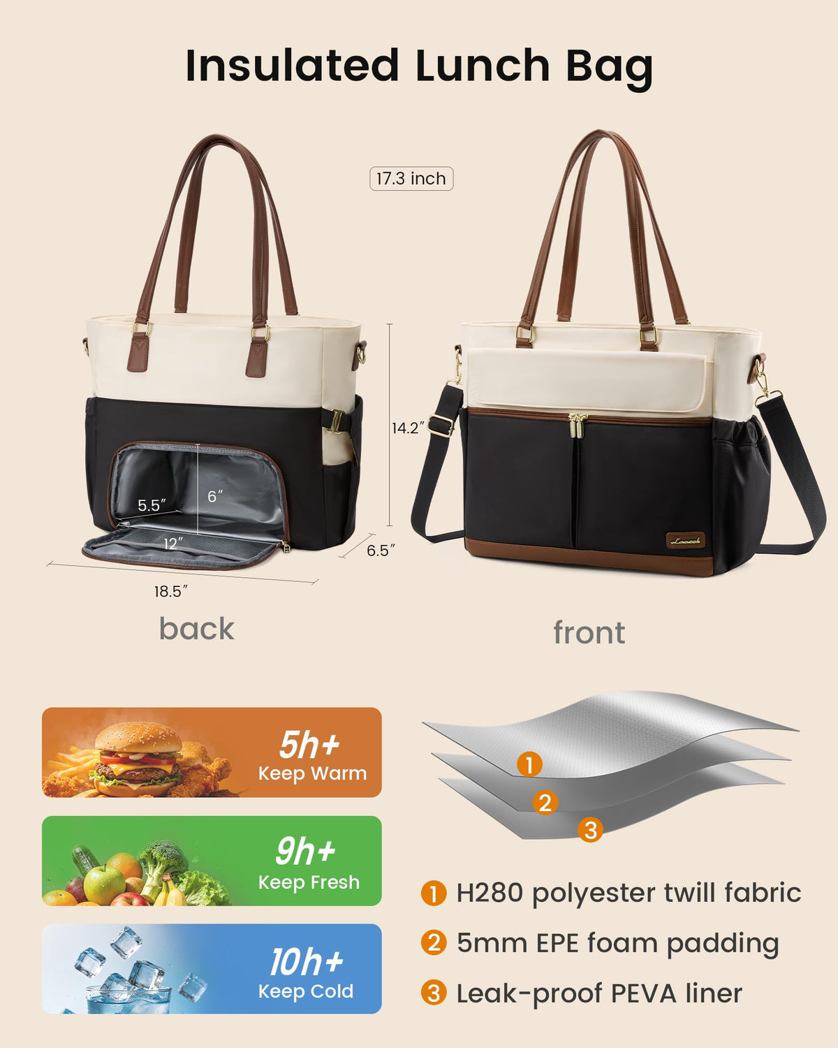 LOVEVOOK Lunch Tote Bag for Women, Work Laptop Bag with Lunch Compartment
