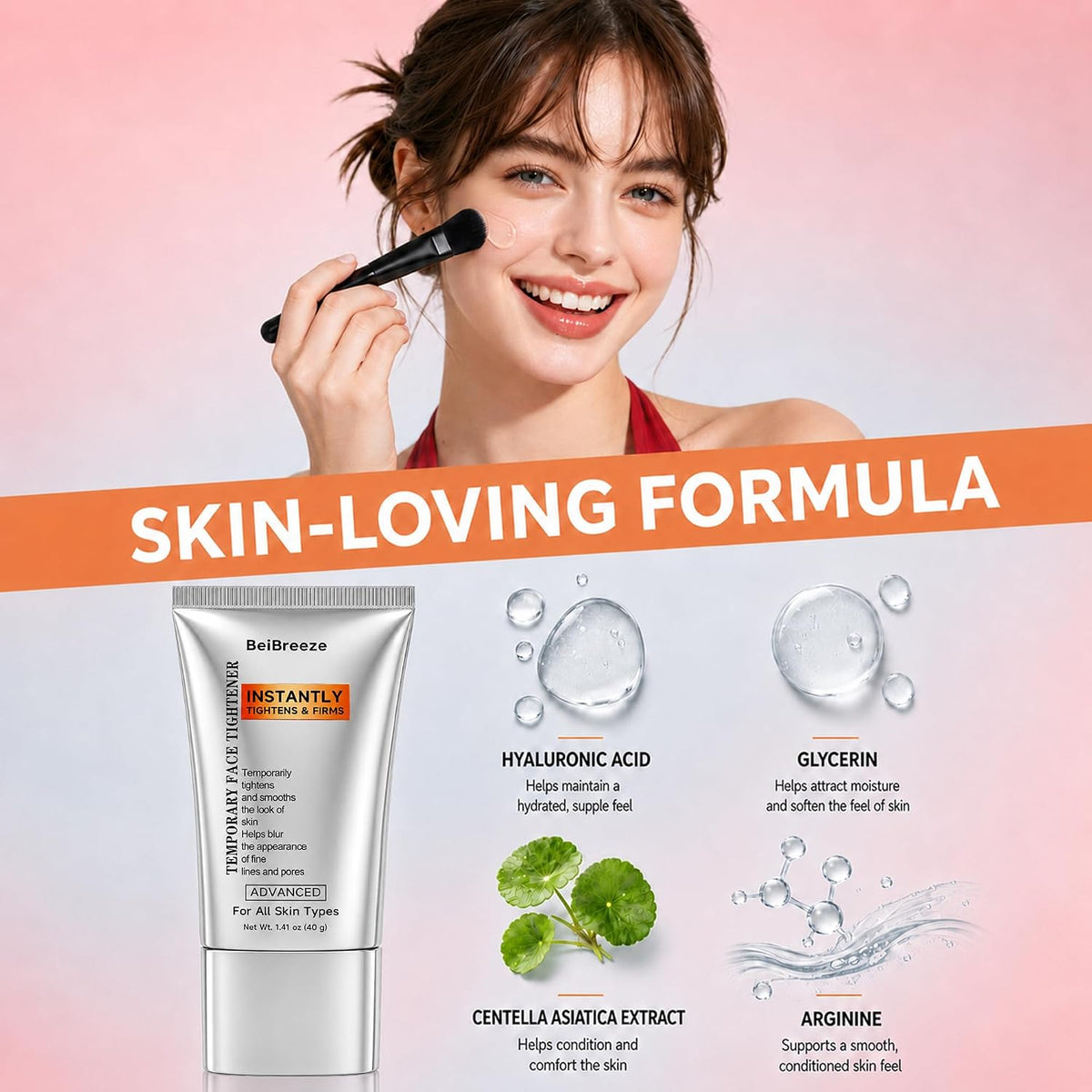 Instant Firming Face Cream, 2 Pack Lightweight Quick-Setting Facial Cream for Smoother-Looking Skin, Wear Alone or Under Makeup