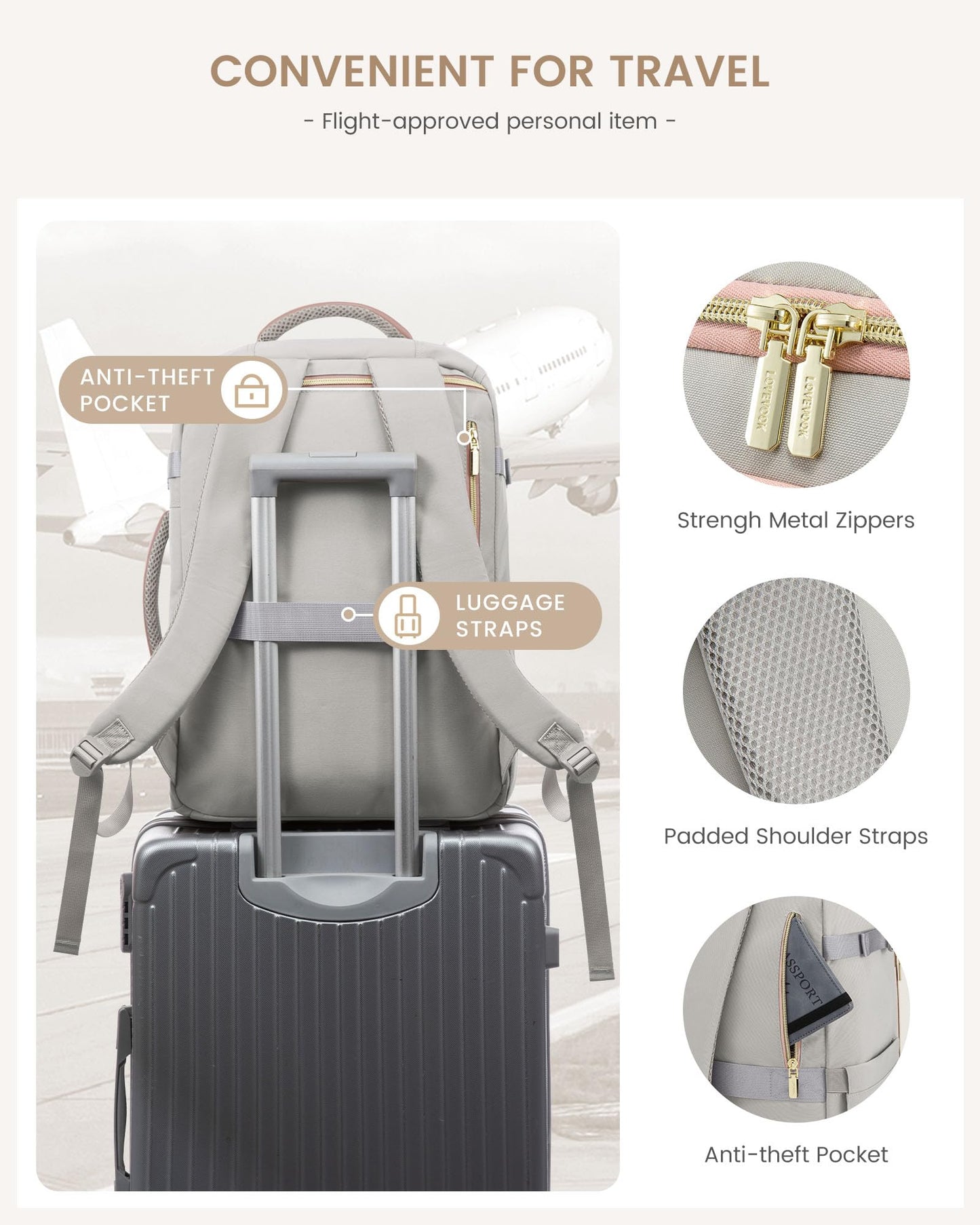 LOVEVOOK Travel Backpack Carry on Flight Approved for Women/Men
