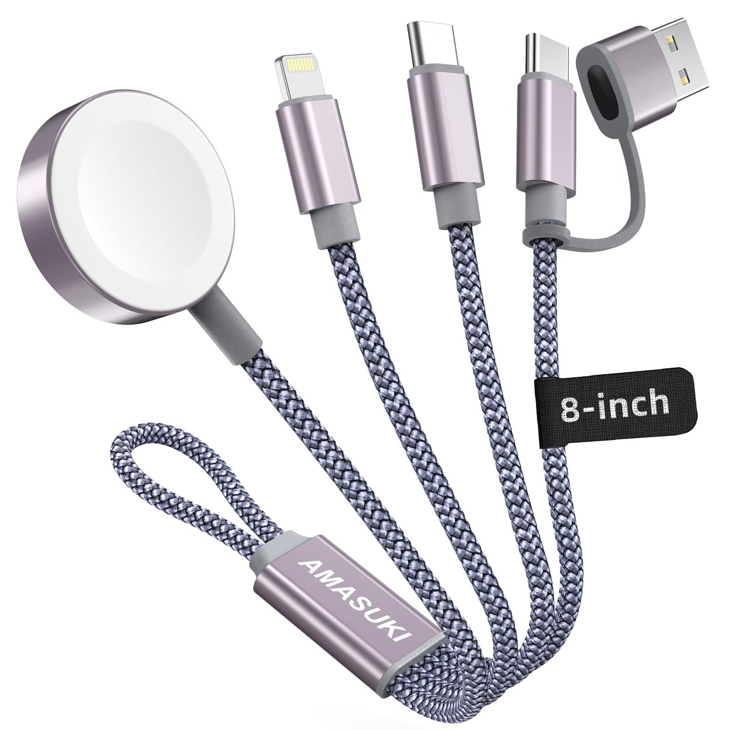Travel Essentials,3 in 2 USB C Cable for Apple Watch Charger,iPhone Charger,Multi Charging Cable,Cruise Vacation Camping Essentials,Portable for iWatch Series 11-2/Ultra/SE & iPhone 17-12,Car,Pink