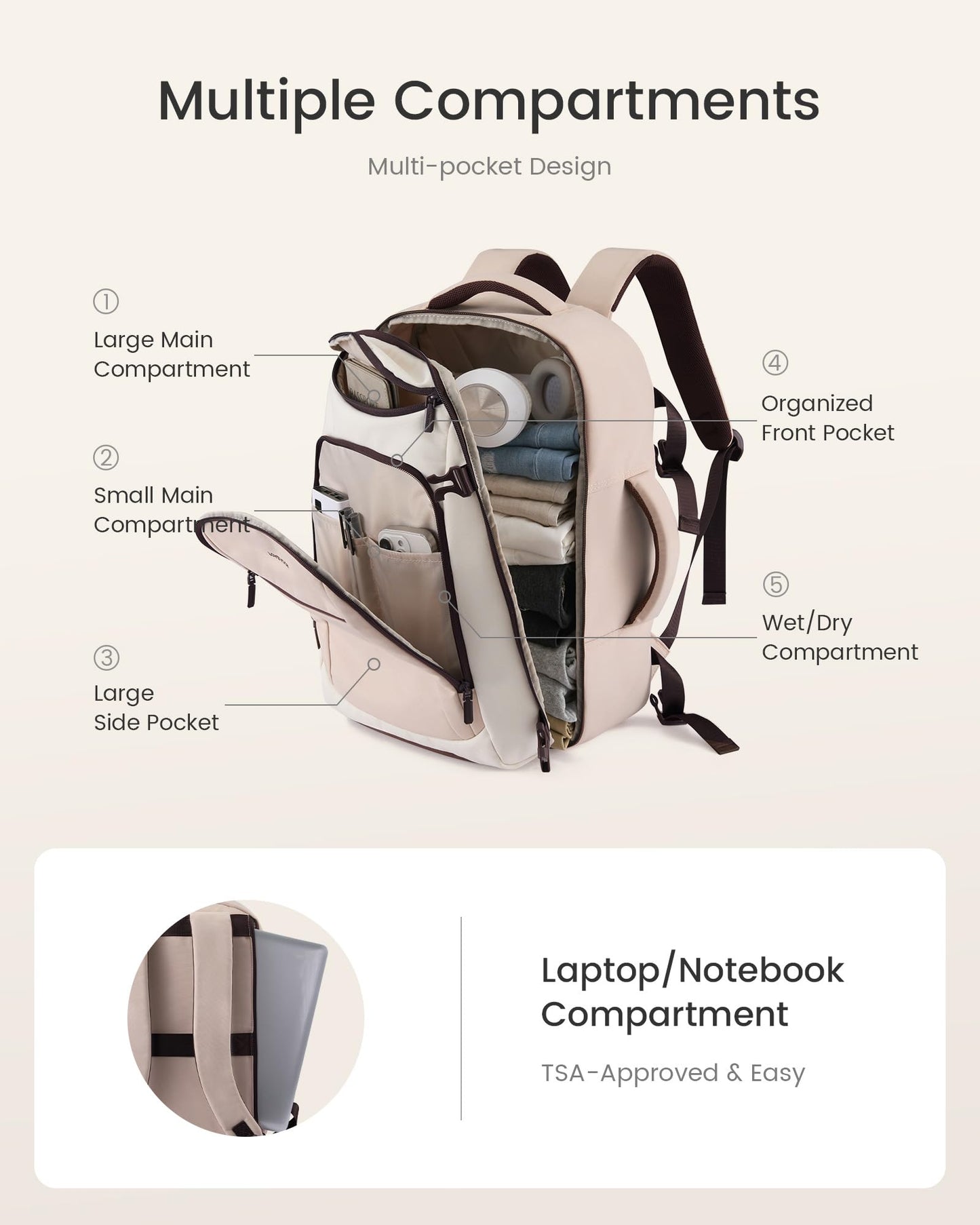 LOVEVOOK 40L Travel Backpack for Women & Men, Airline Approved Carry On Bag
